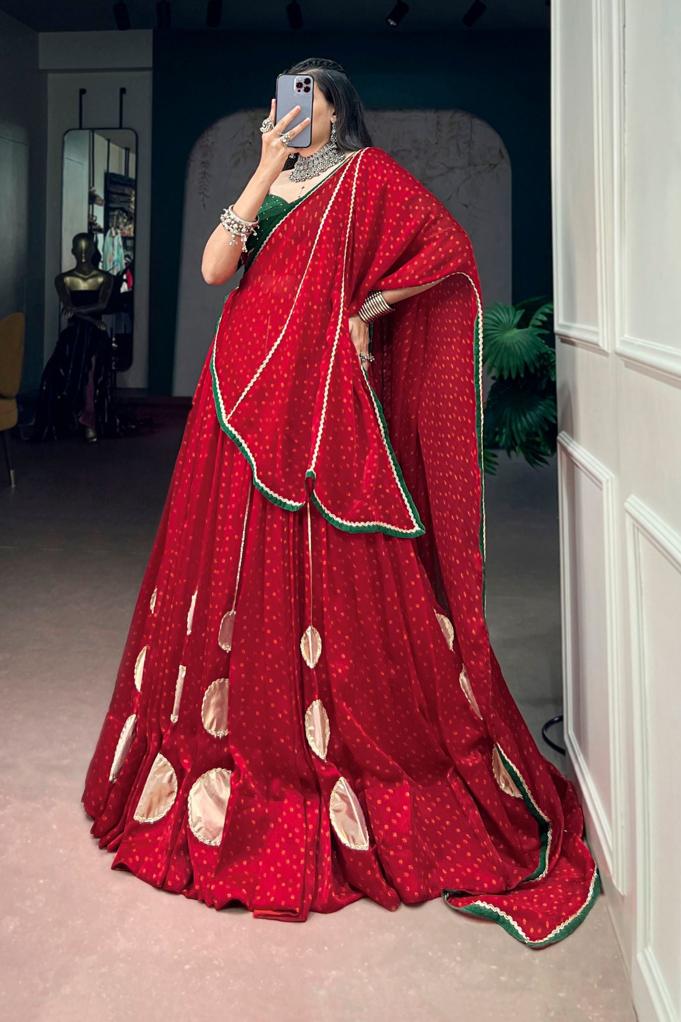 Raasrang Navratri Designer Red Bandhej Lehenga Choli