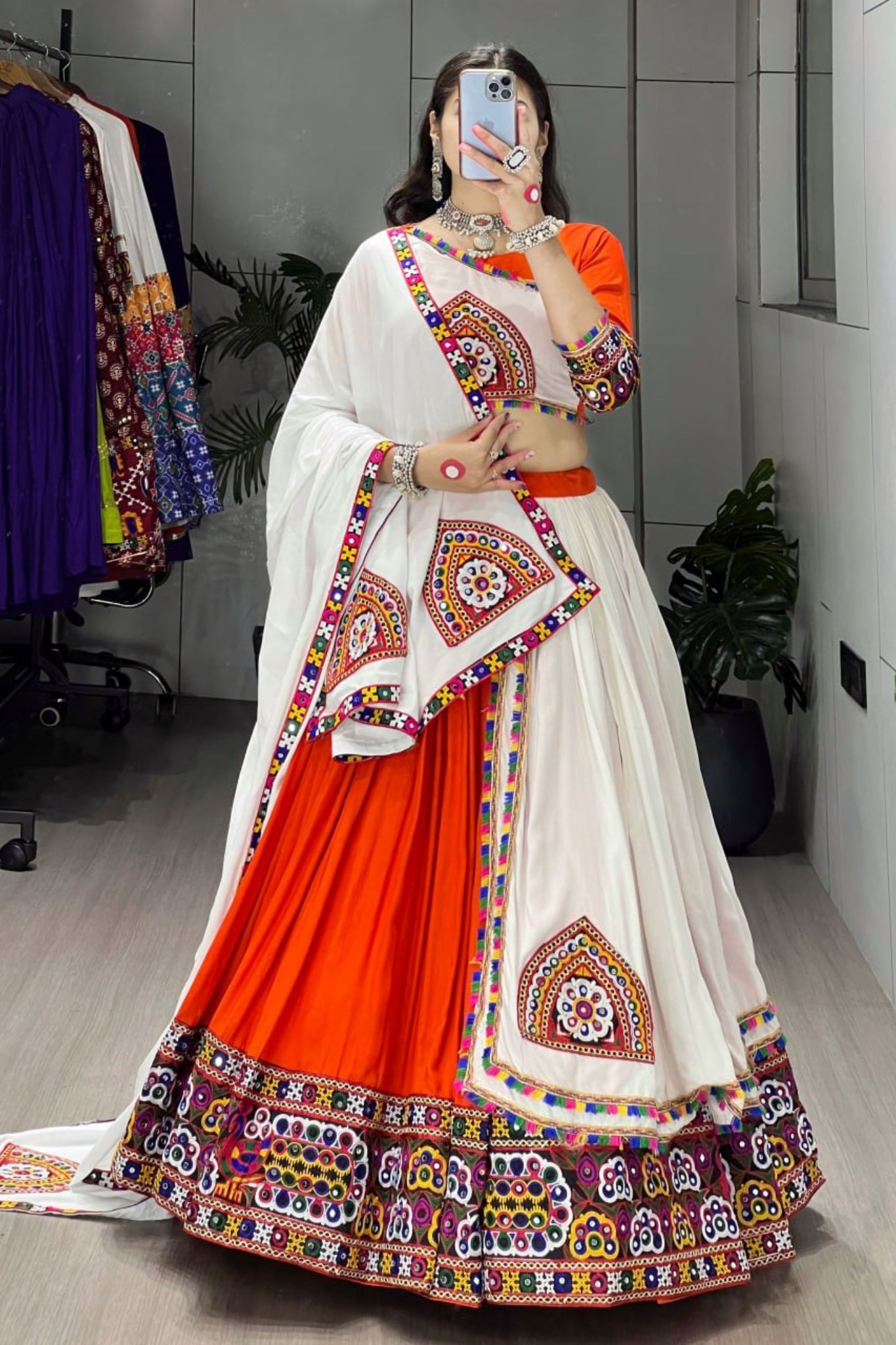 Real Mirror Work Designer Navratri Lehenga Choli For Women