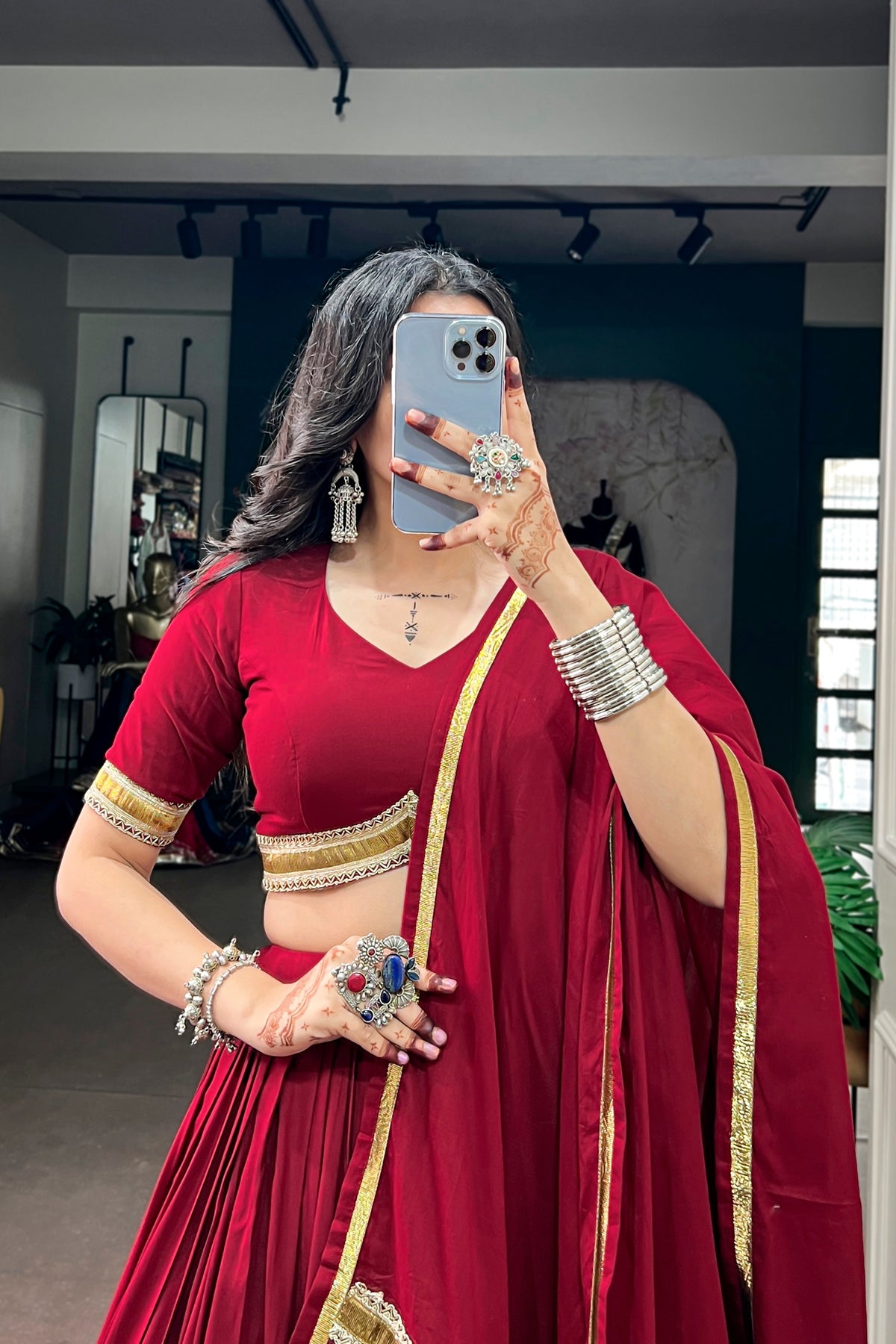 Maroon Rayon Designer Lehenga Choli With Multicolor Ikat Print Border