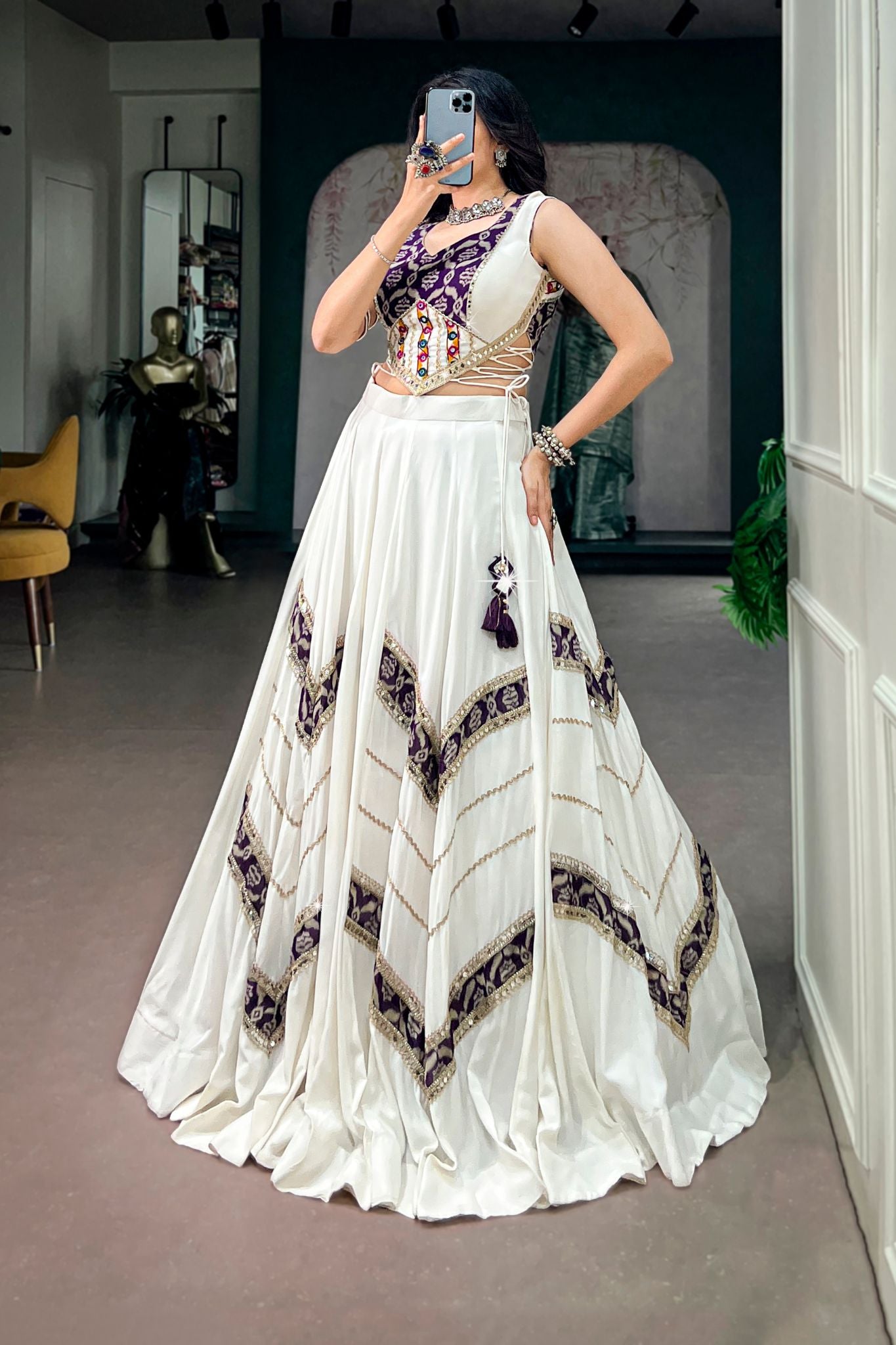Raasrang Royal White Navratri Designer Lehenga Choli For Women
