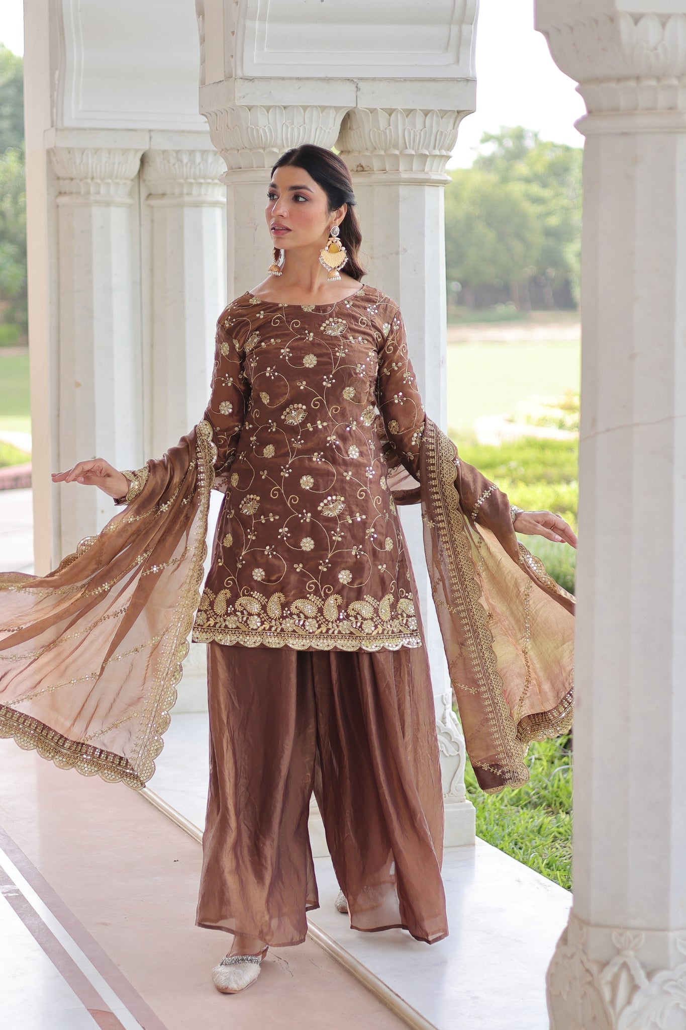 Premium Fendy Sharara Set with Rich Sequins Zari Embroidery
