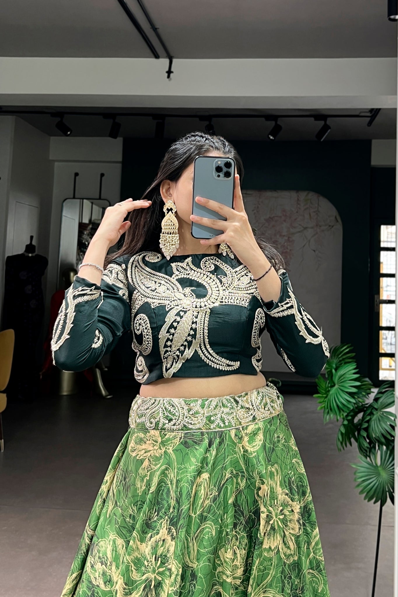 Floral Printed Tasar Silk Lehenga Choli