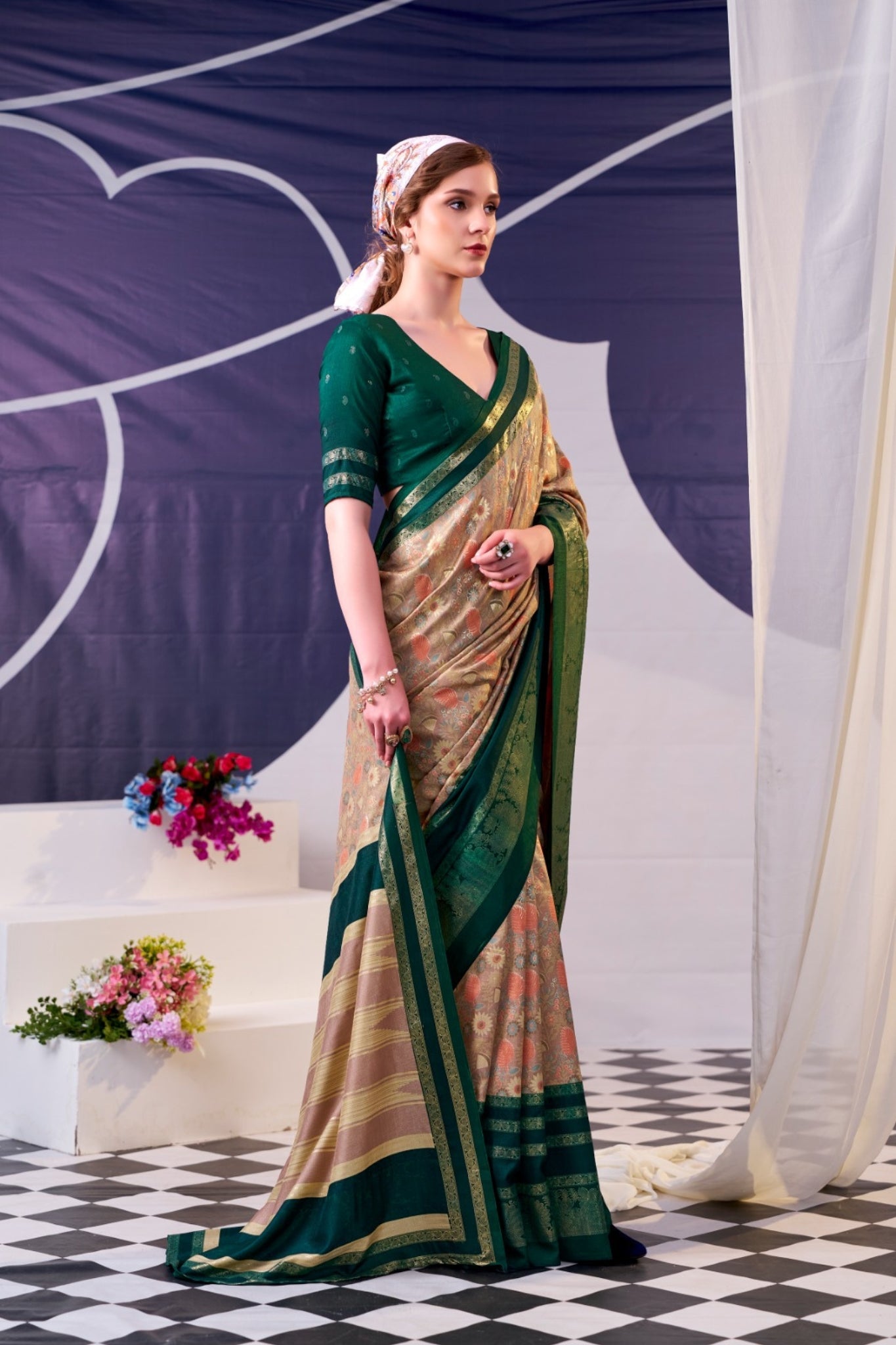 Elegant Floral Woven Designer Saree With Rich Contrast Border