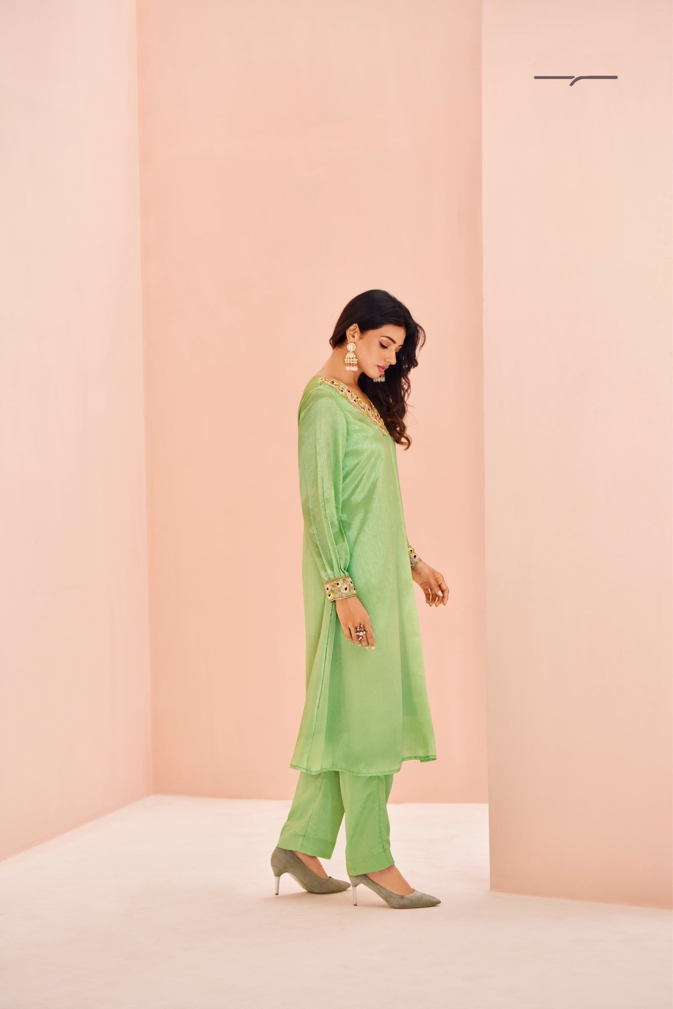 Premium Green Chinon Handwork Kurta Set for Festive & Wedding Wear