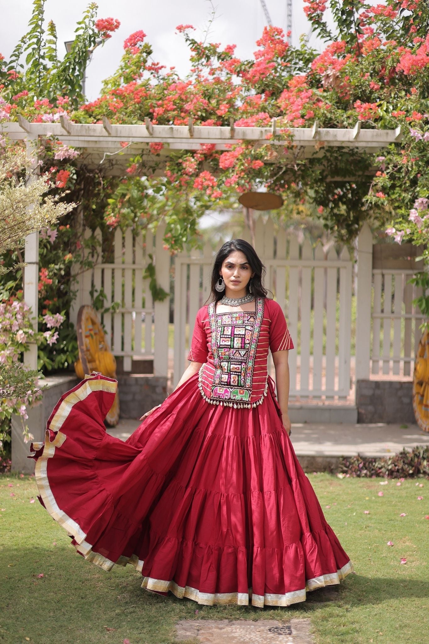 Raasrang Premium Kora Cotton Kutchi Patchwork Navratri Festival Lehenga Choli For Women