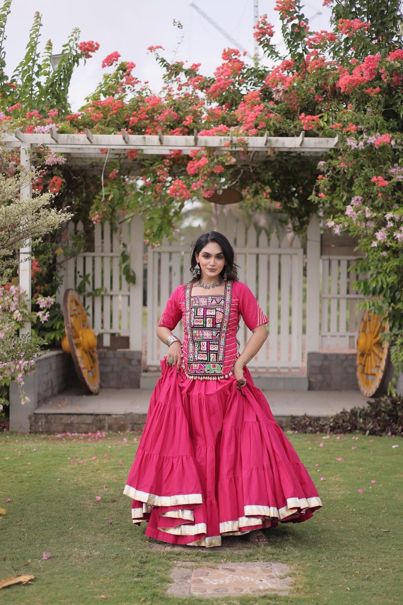 Raasrang Premium Kora Cotton Kutchi Patchwork Navratri Festival Lehenga Choli For Women