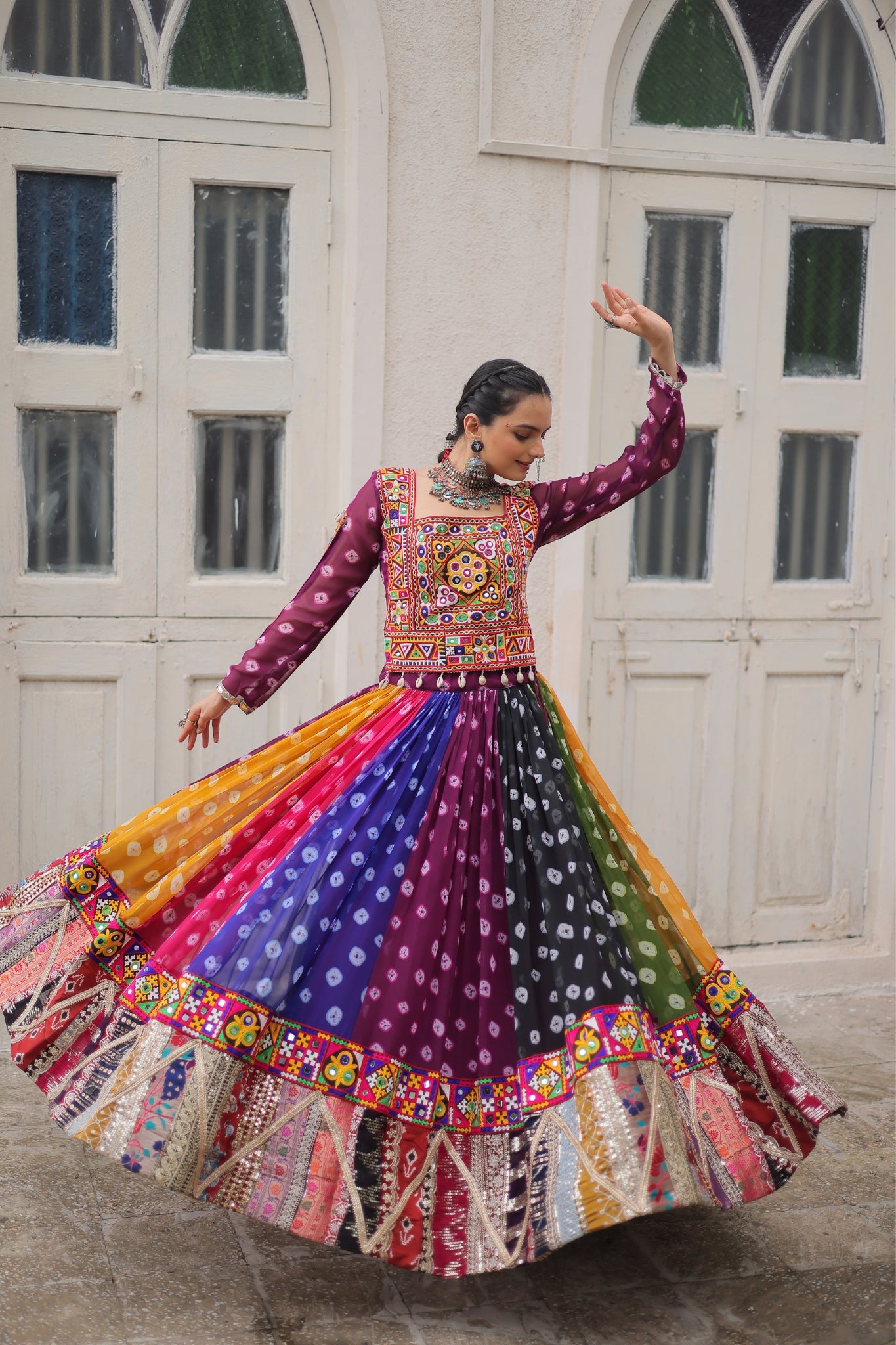 Georgette Printed Attractive Kutchi Gamthi Work Designer Stunning Navratri Lehenga Choli