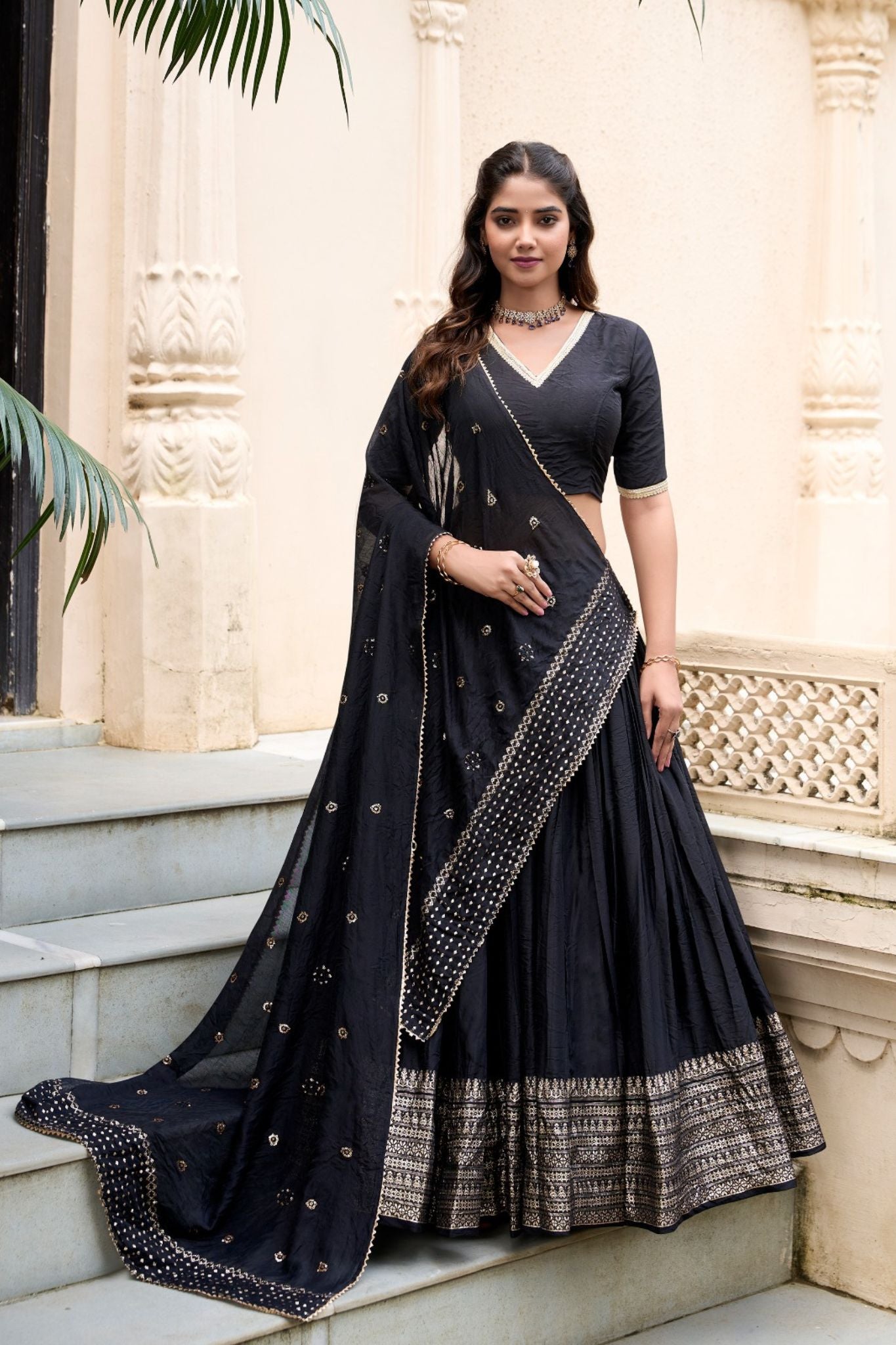 Pure Chanderi Plain With Zari Weaving Work Lehenga Choli