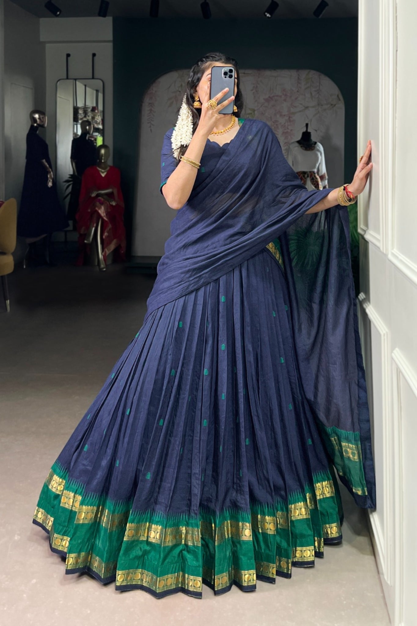 Pure Chanderi Zari Weaving Work South Indian Lehenga Choli