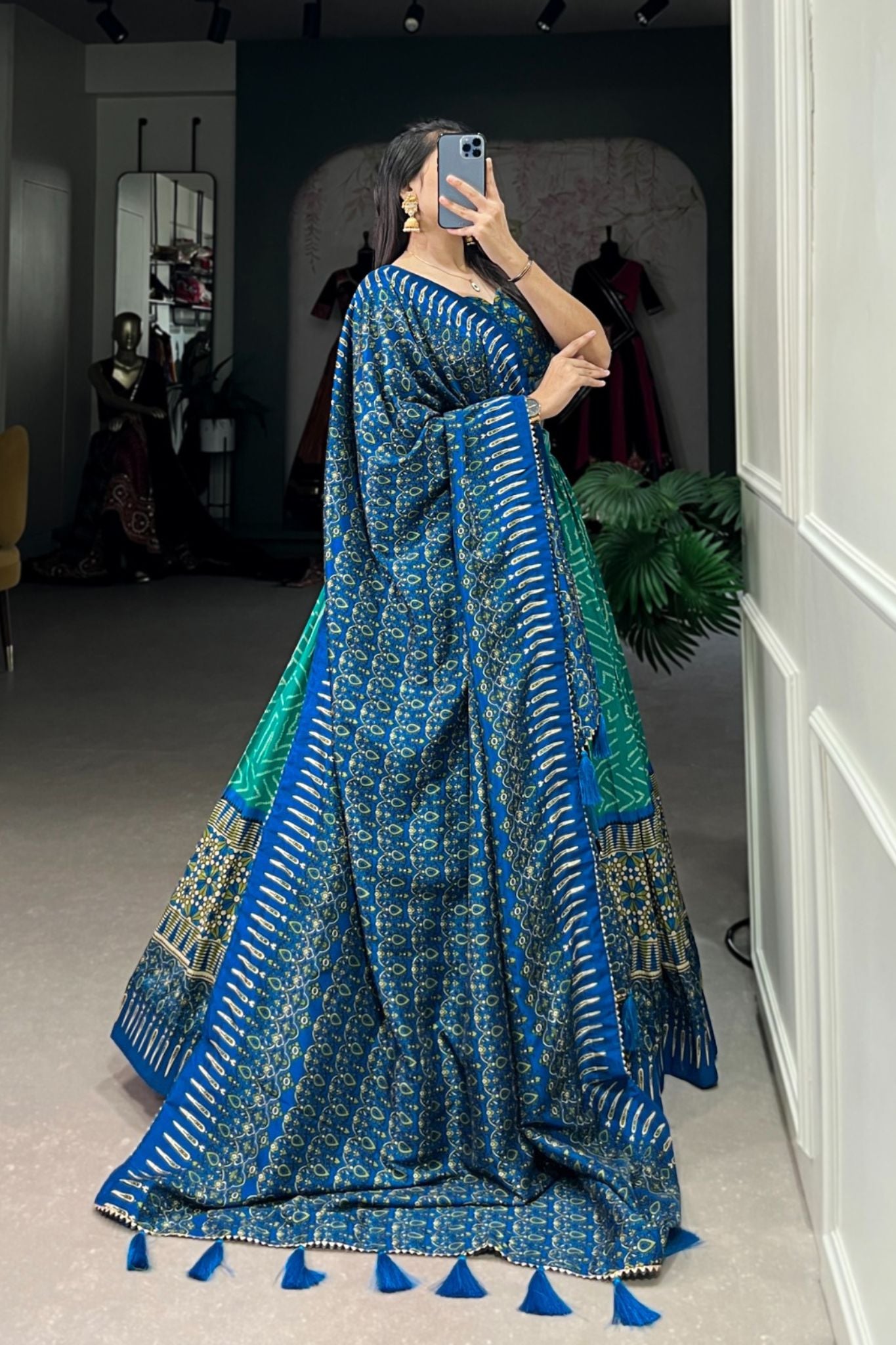 Bandhej With Ajarakh Print Silk Lehenga Choli