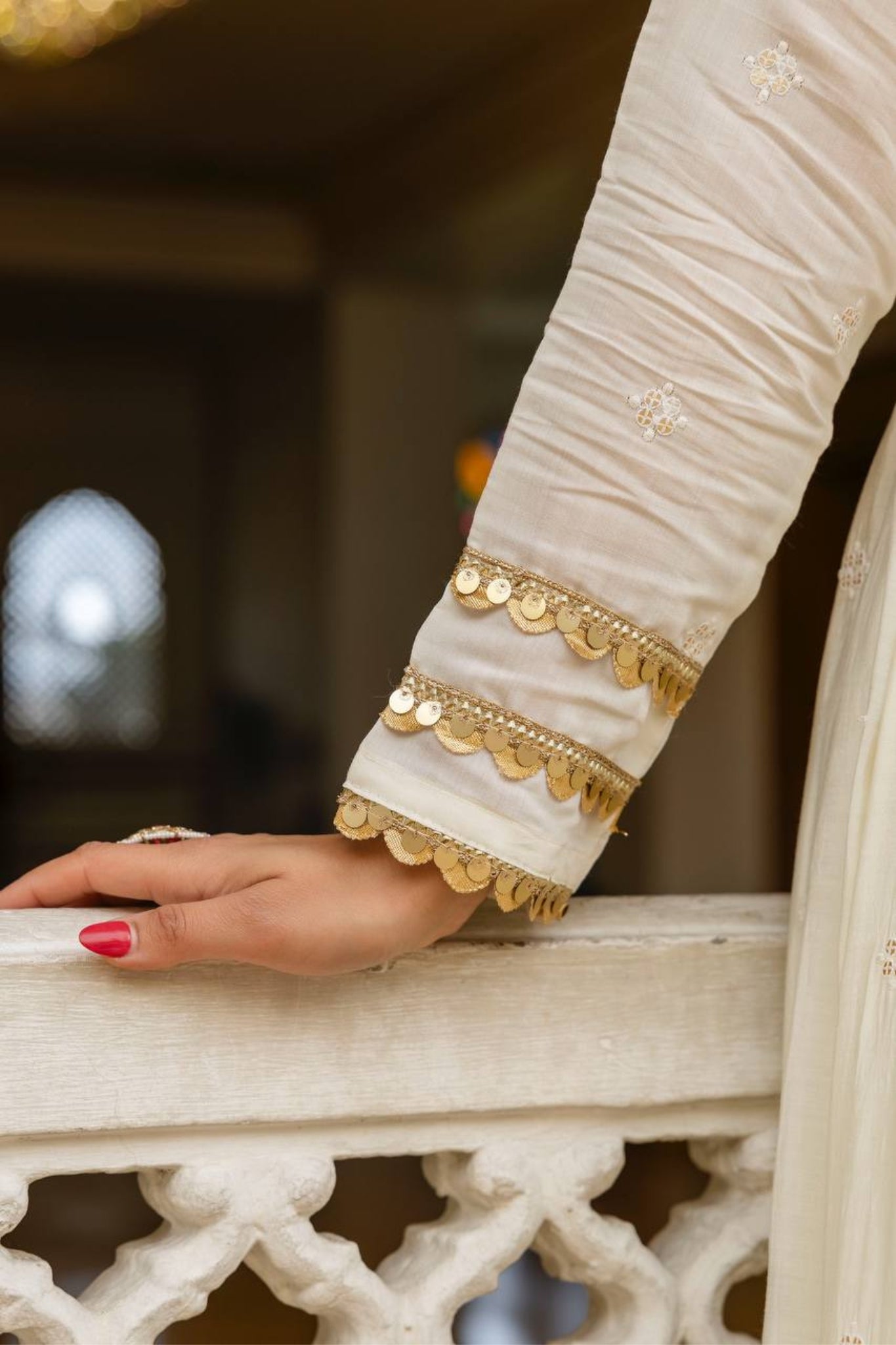 Elegant Roman Silk Chikankari Anarkali Set With Dupatta