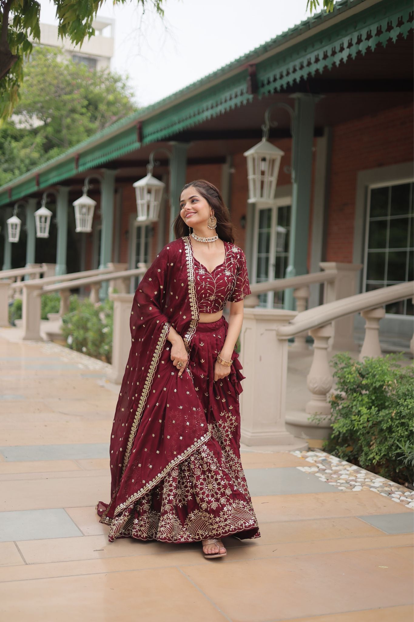 Maroon Rangoli Silk Heavy Sequins And Thread Embroidered Work Wedding Special Lehenga