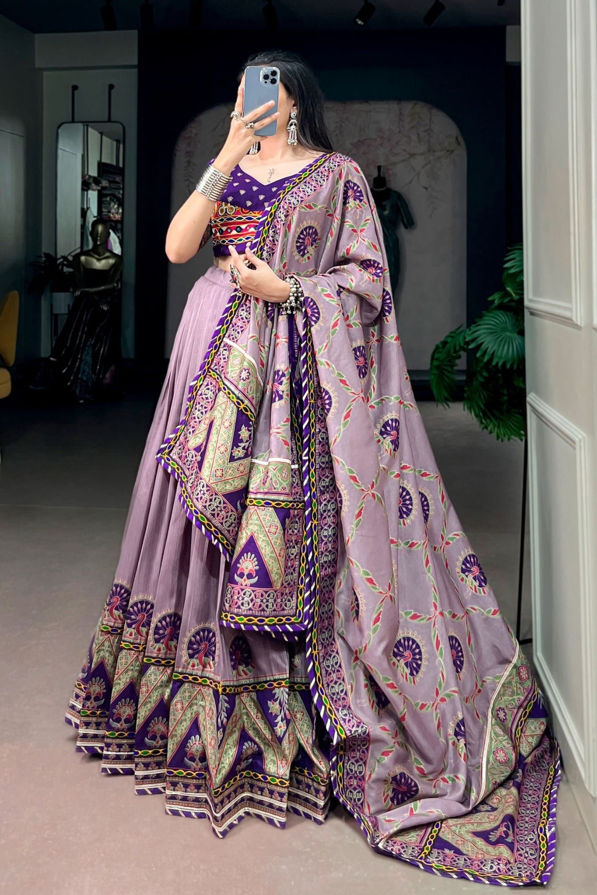 Tasar Silk Gamthi Work Designer Navratri Lehenga Choli