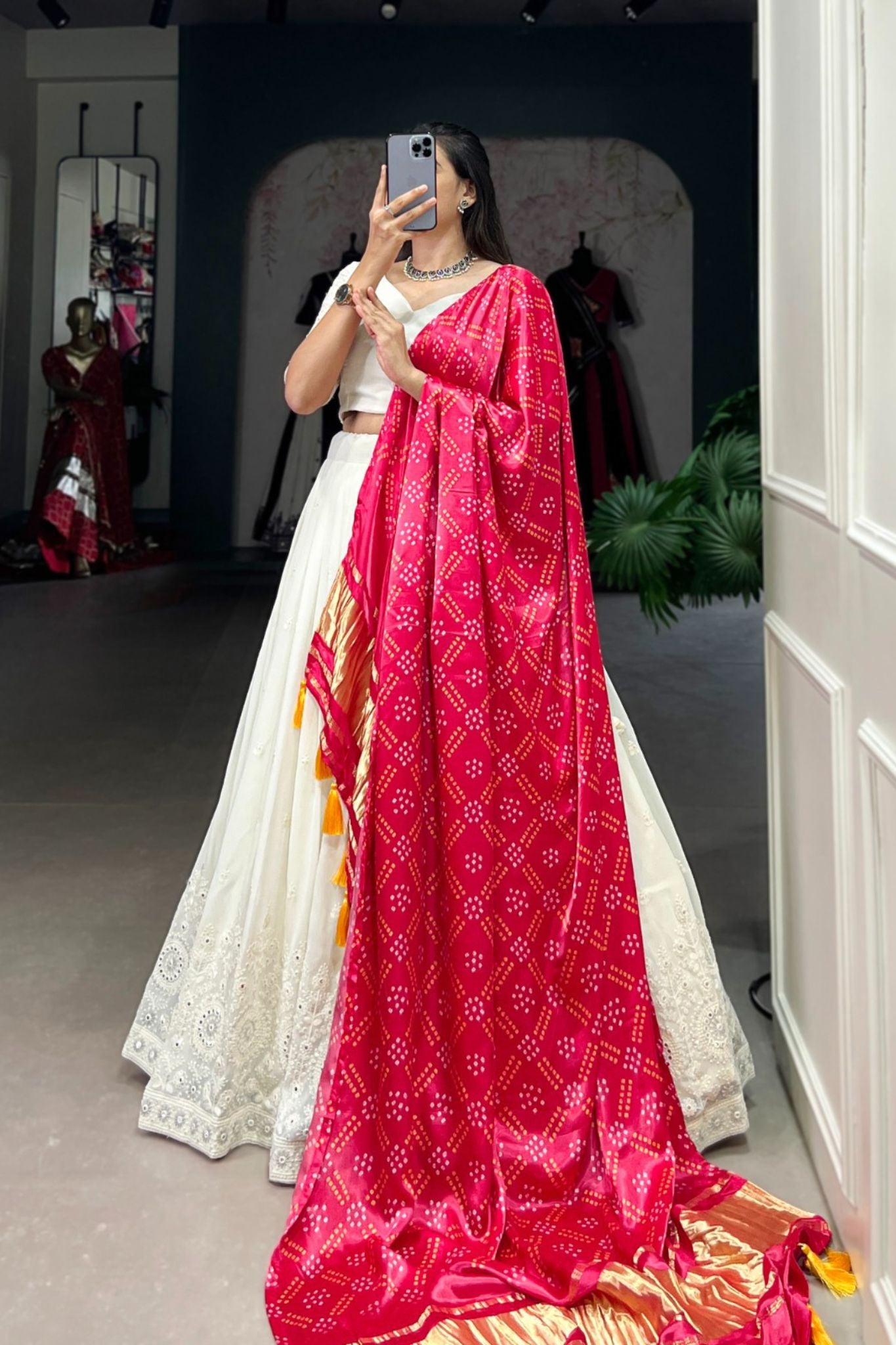 Beautiful Lucknowi Work Georgette Lehenga With Gaji Silk Dupatta