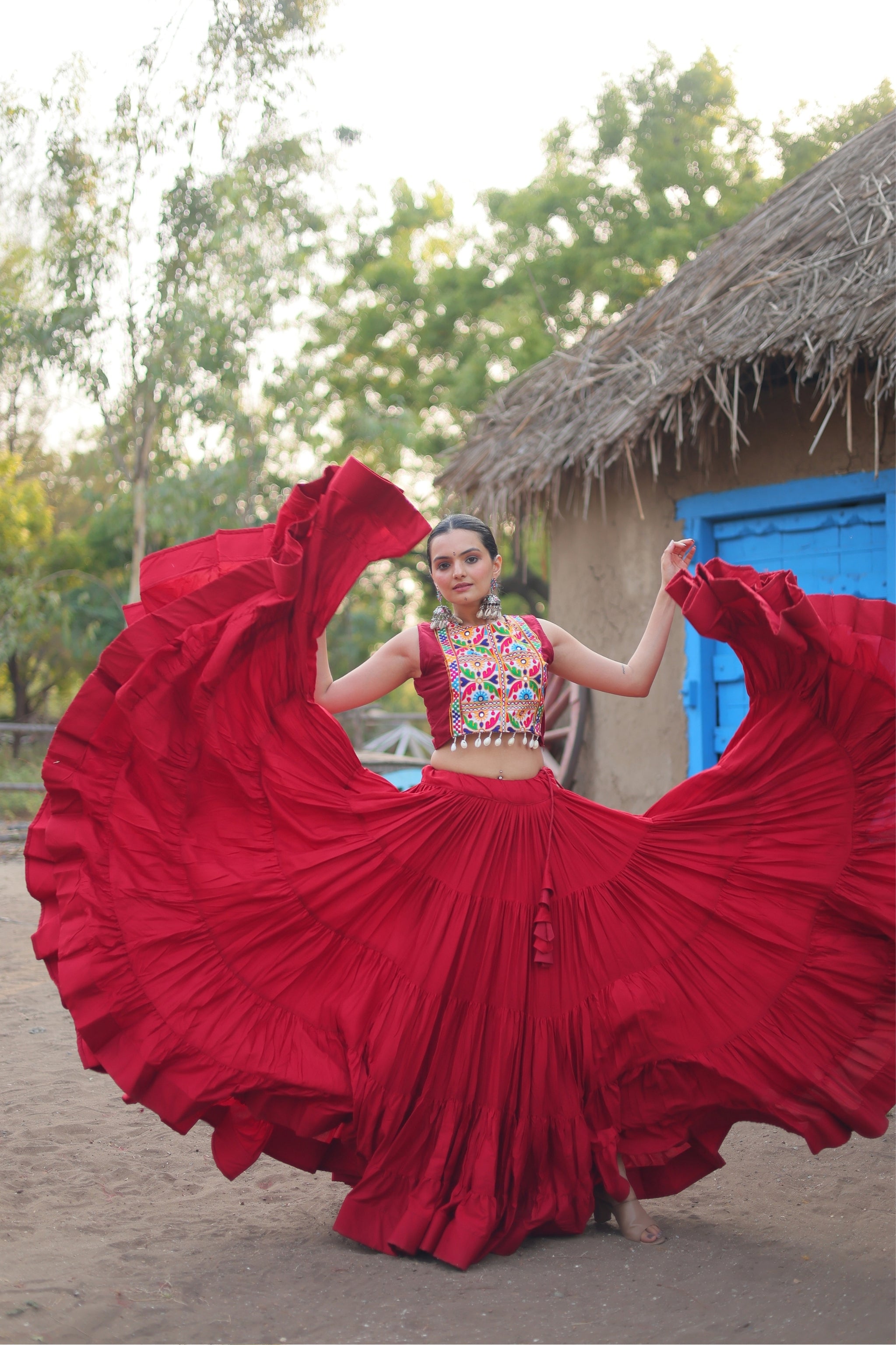 Designer Readymade Traditional Gamthi Threadwork Lehenga Choli For Navratri