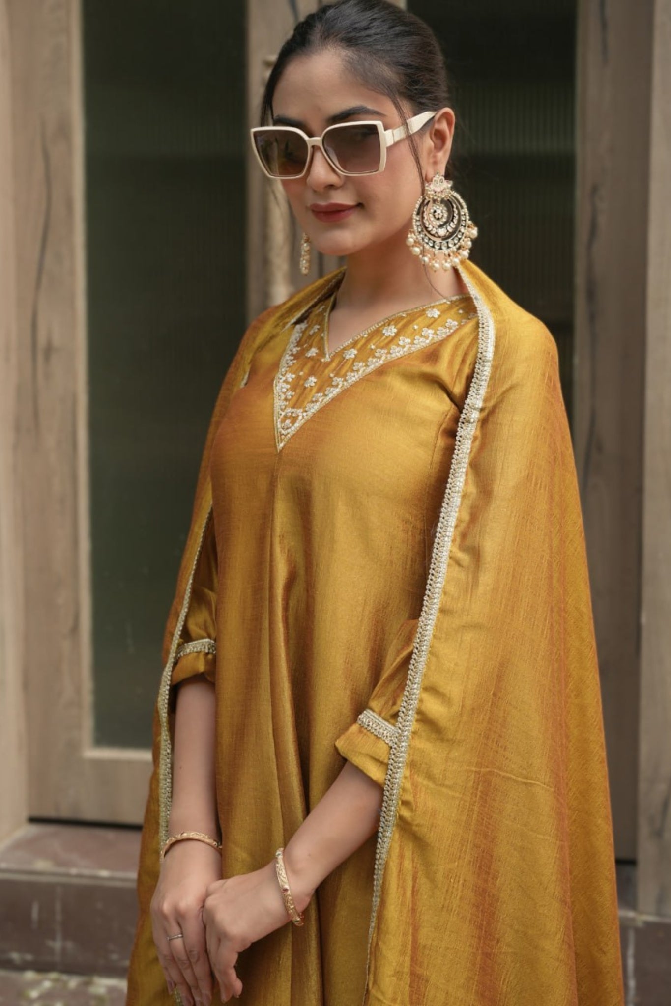 Royal V-Neck Embroidered Palazzo Suit Set With Designer Dupatta For Festive And Wedding Wear