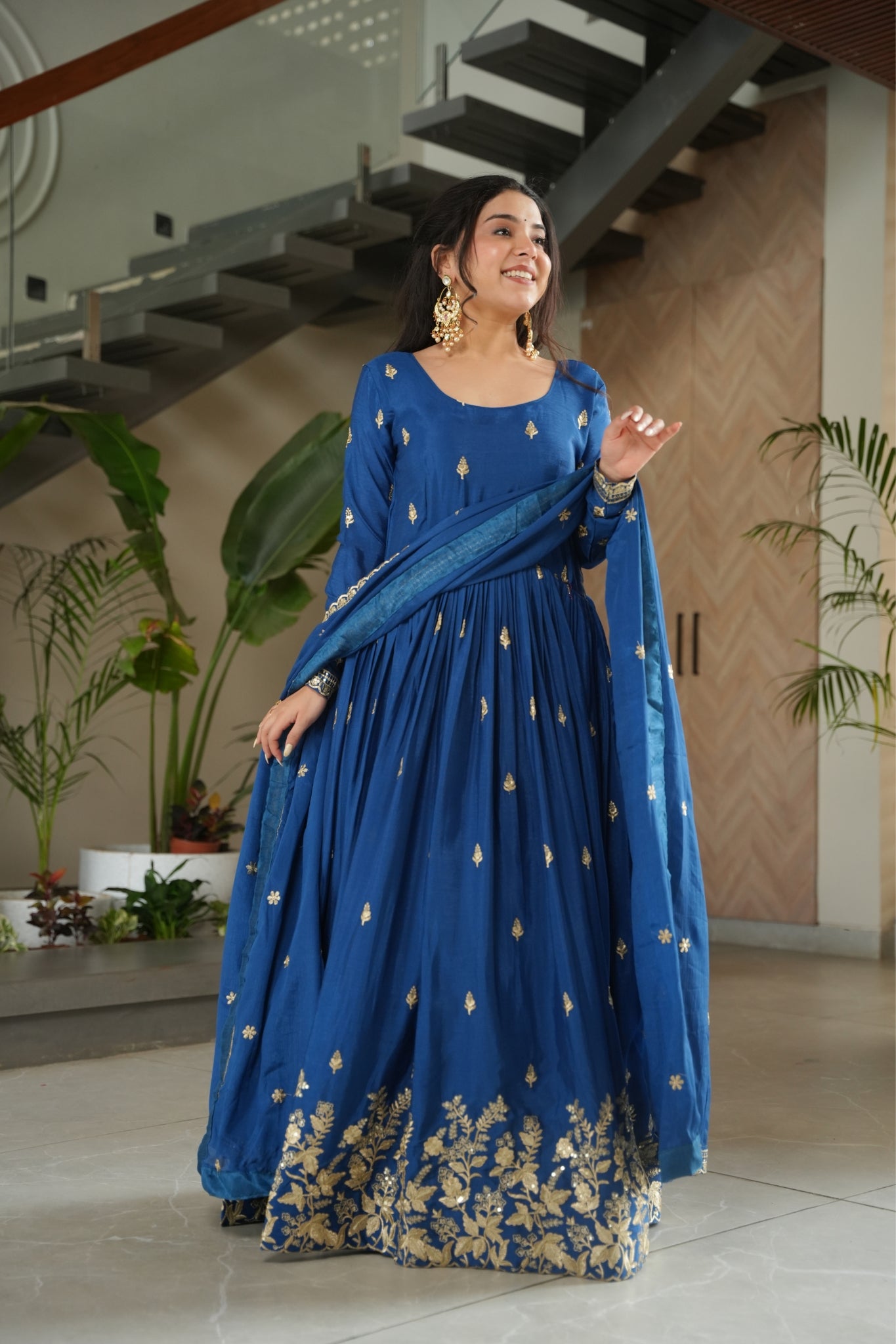 Wedding Designer Embroidered Zari Sequins Work Gown