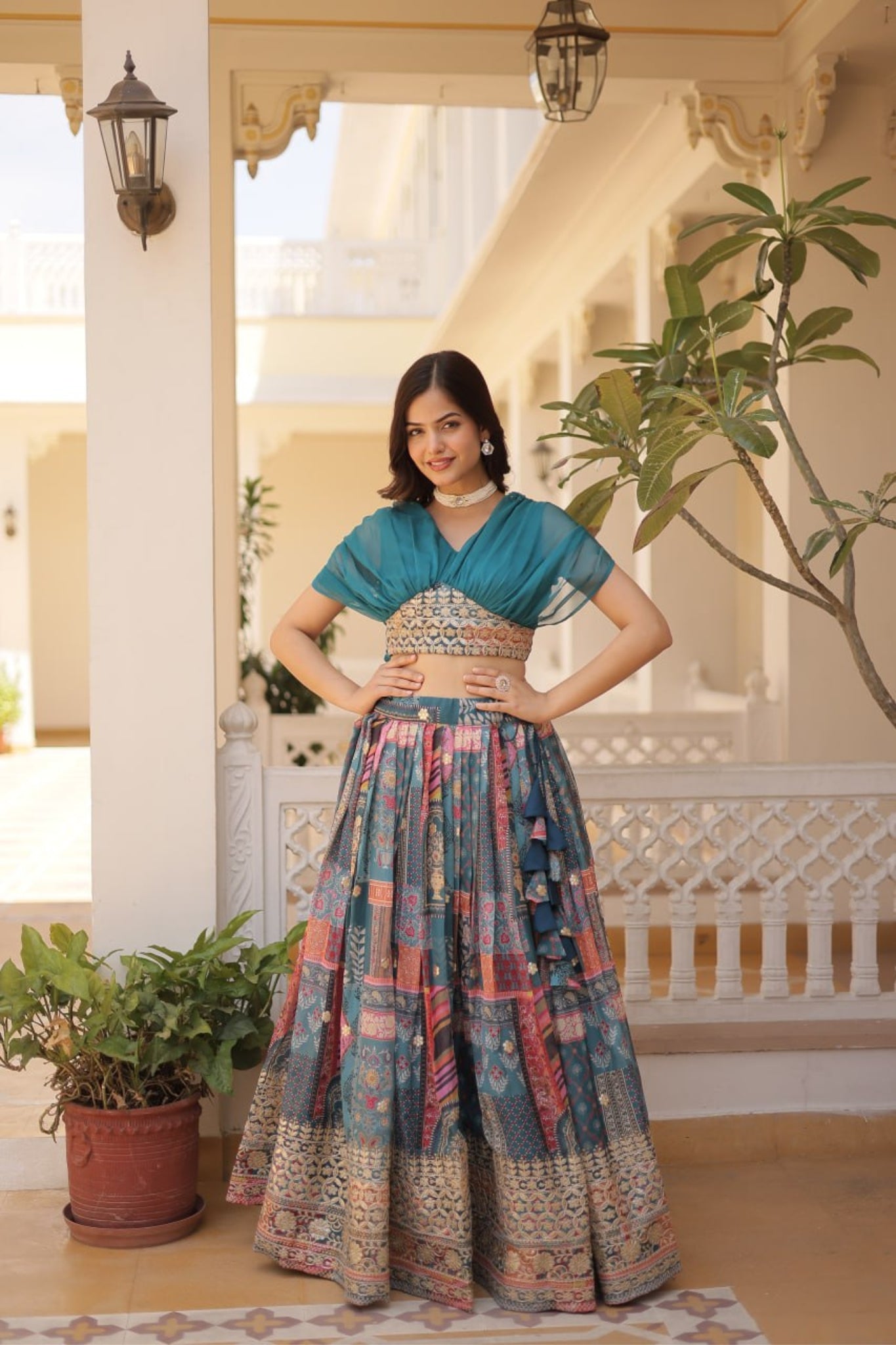 Stunning Printed With Foil Embroidery Work Lehenga Choli