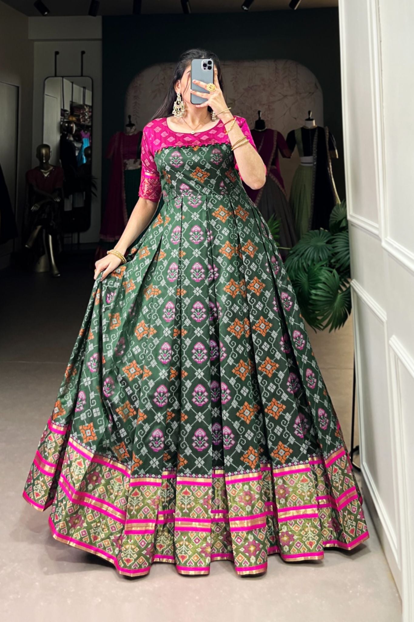 Patola Printed Jacquard Silk Zari Weaving Work Gown