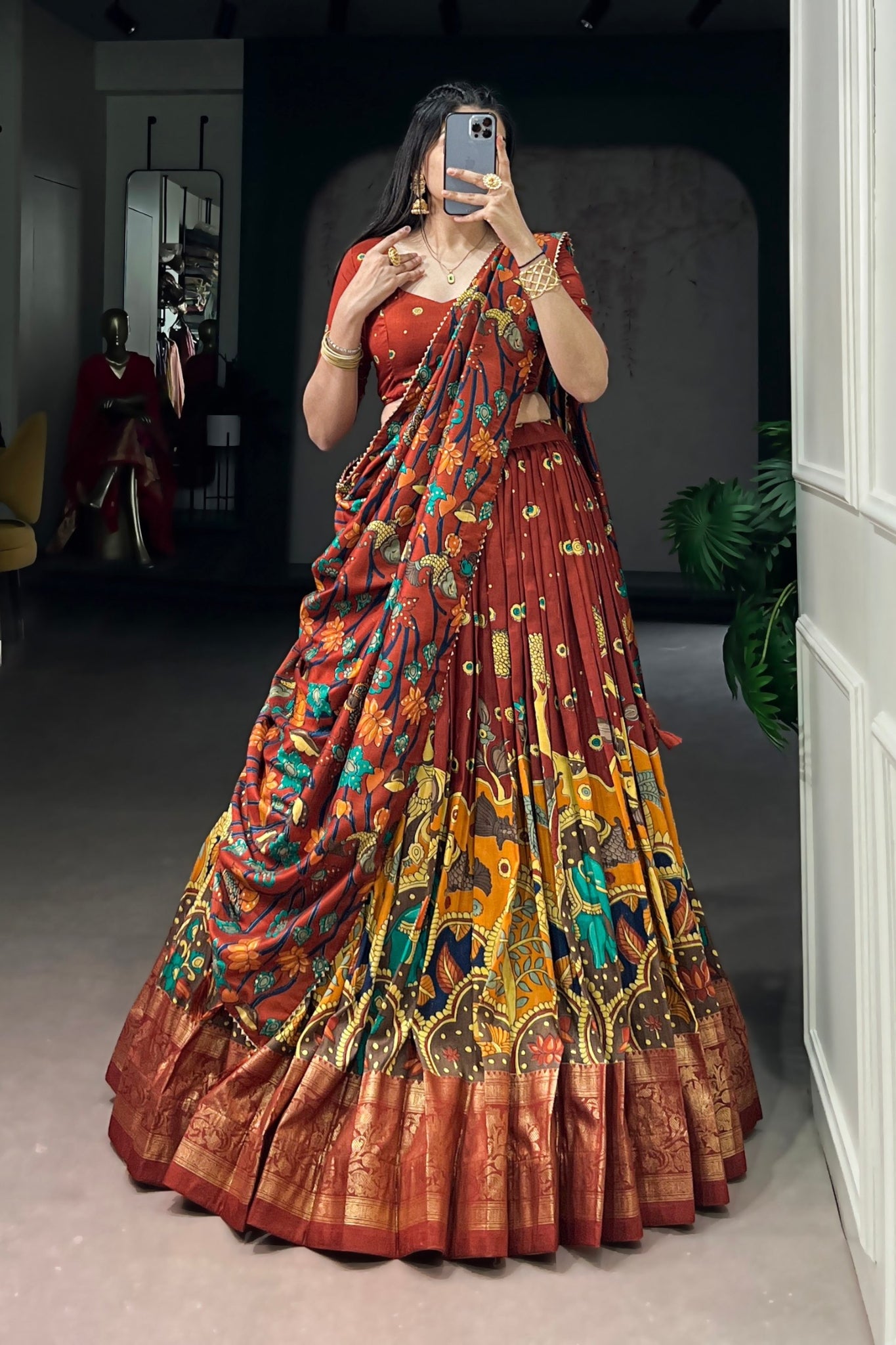 Kalamkari Print With Foil Work Lehenga Choli