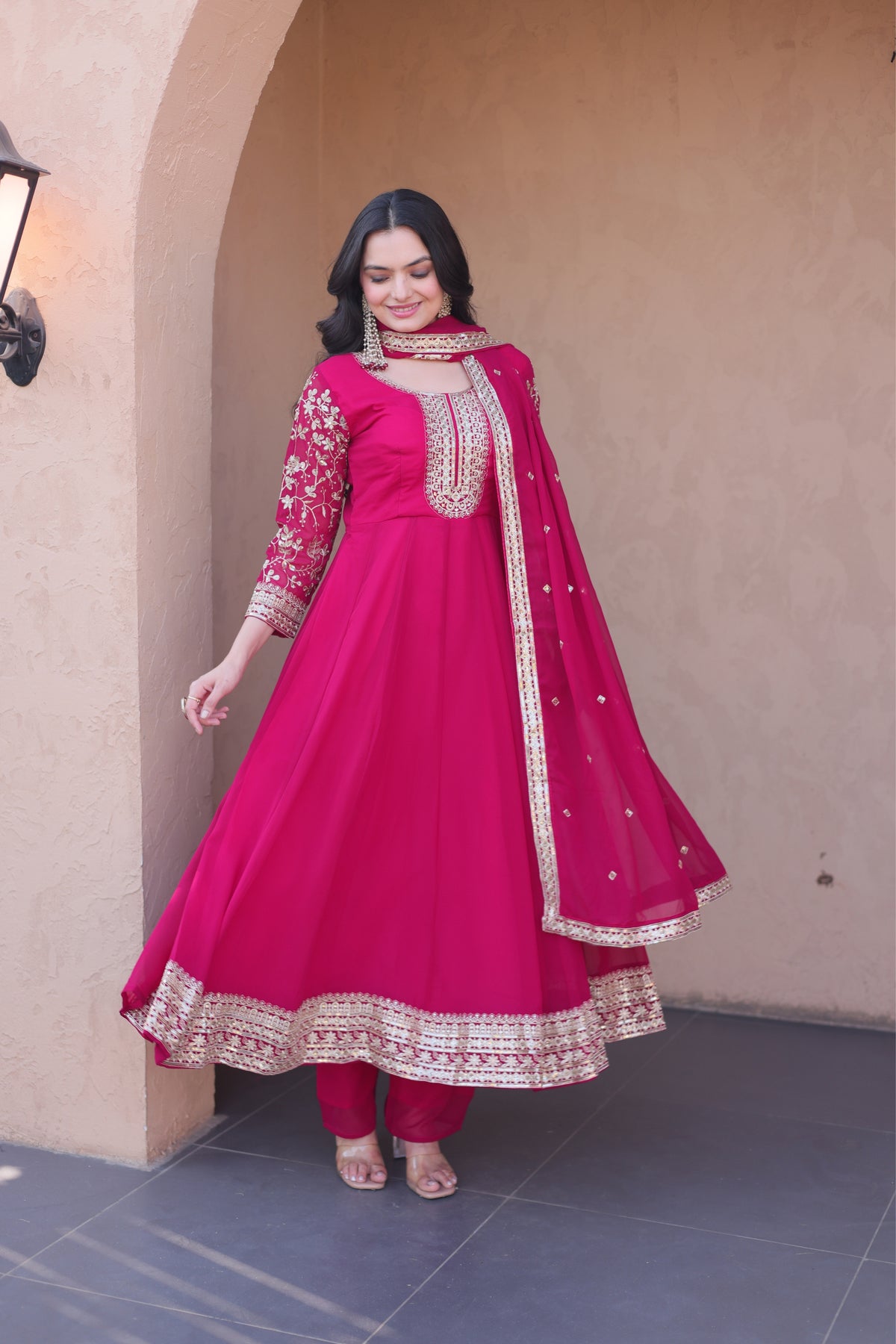 Designer Sequins Embroidered Anarkali Gown With Dupatta Set