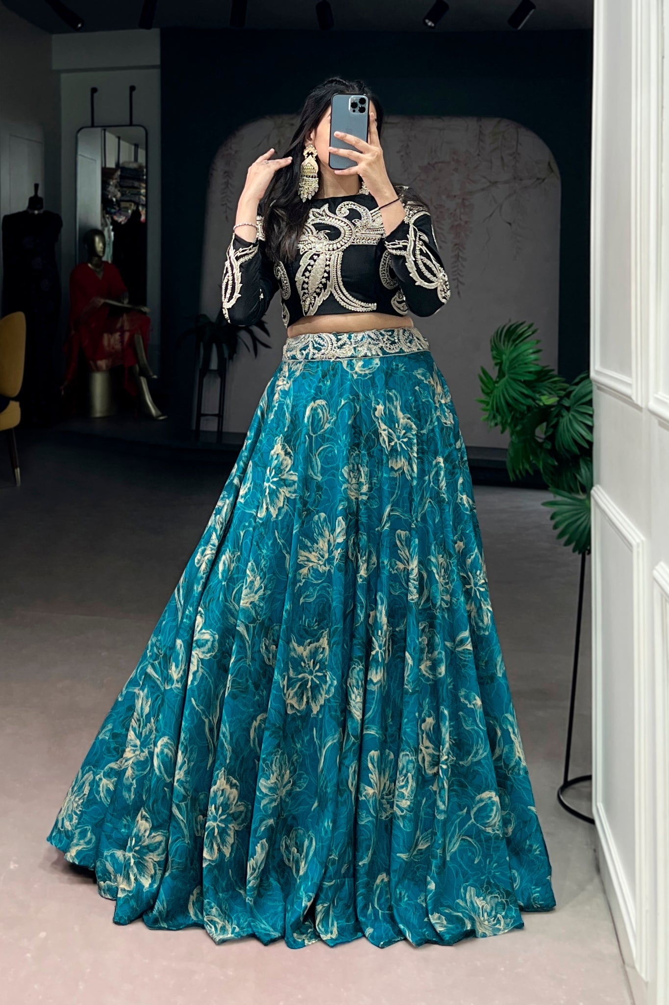 Floral Printed Tasar Silk Lehenga Choli