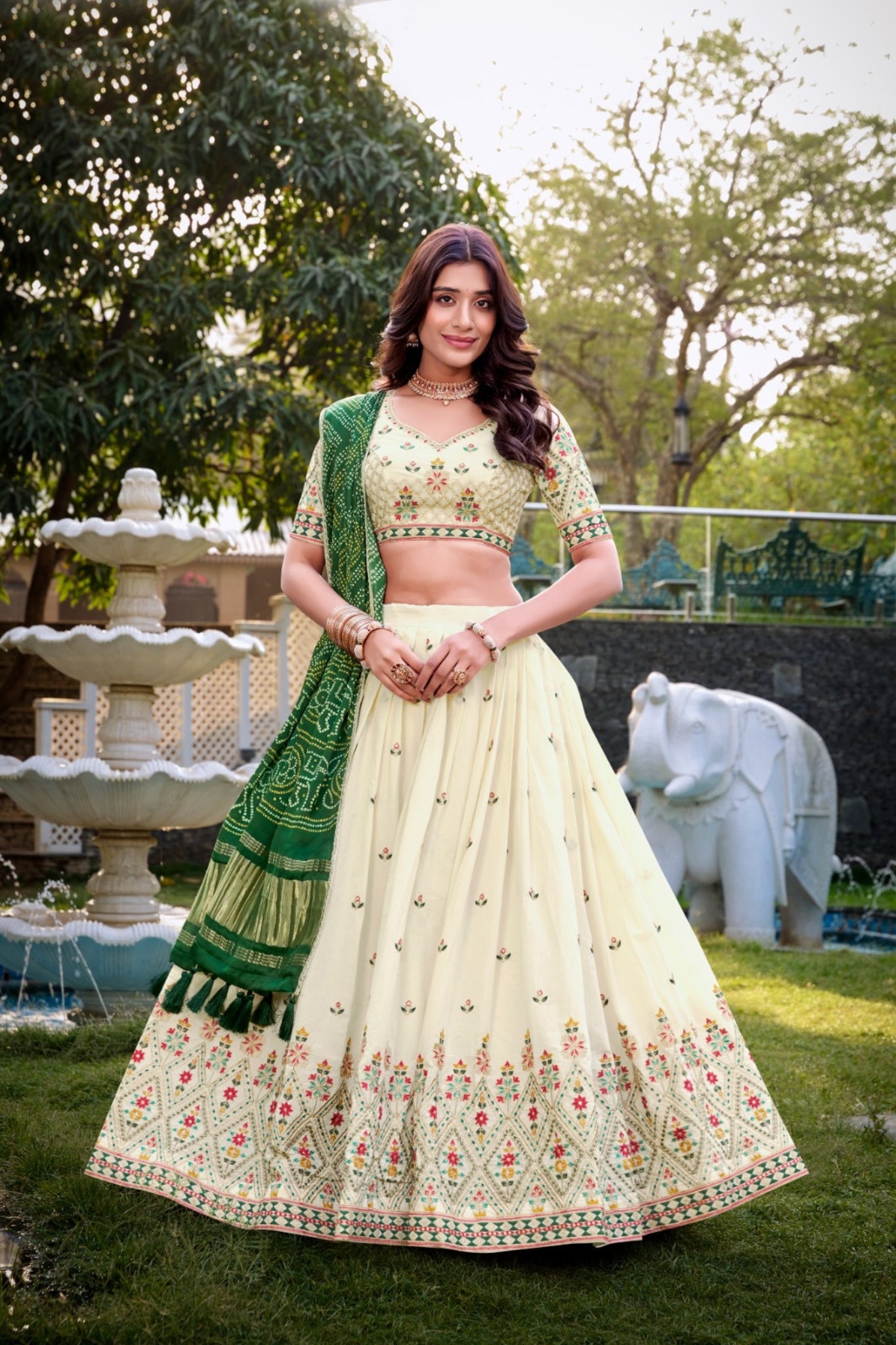 Premium Stunning Designer Sequins Tread Embroidered Work Lehenga Choli With Gaji Silk Dupatta