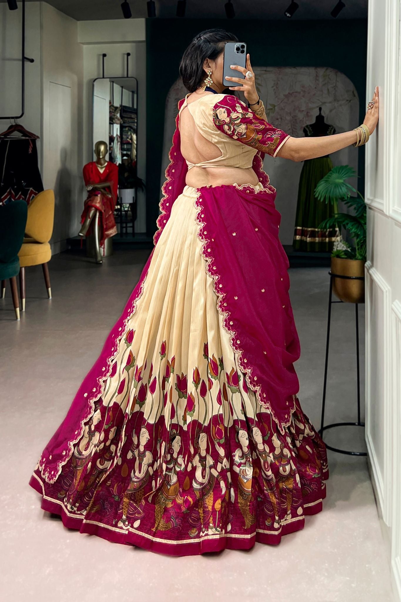 Designer Tasar Silk Kalamkari Print Wedding And Festive Lehenga Choli