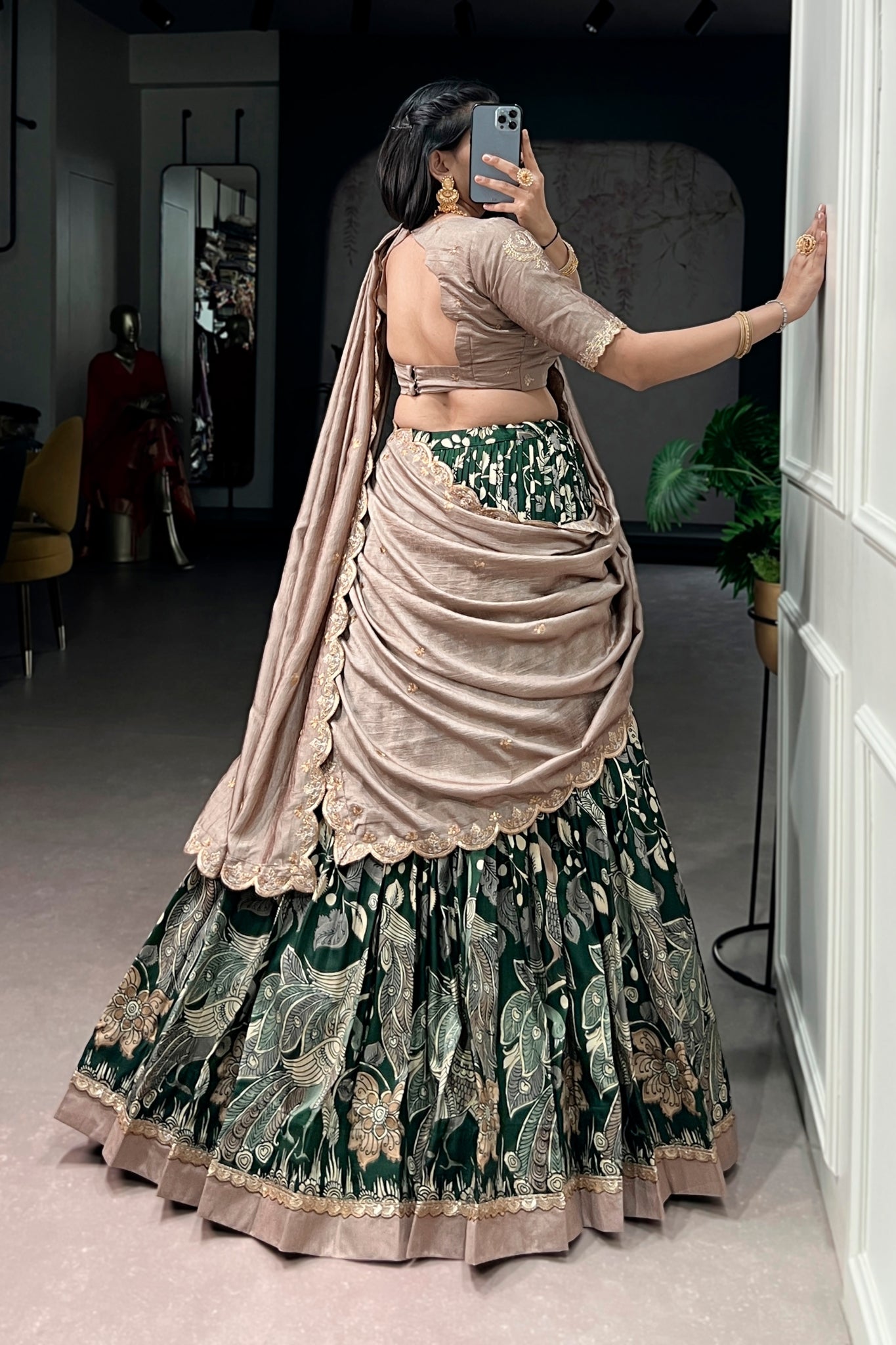 Premium Kalamkari Tasar Silk Lehenga Choli With Embroidered Dupatta