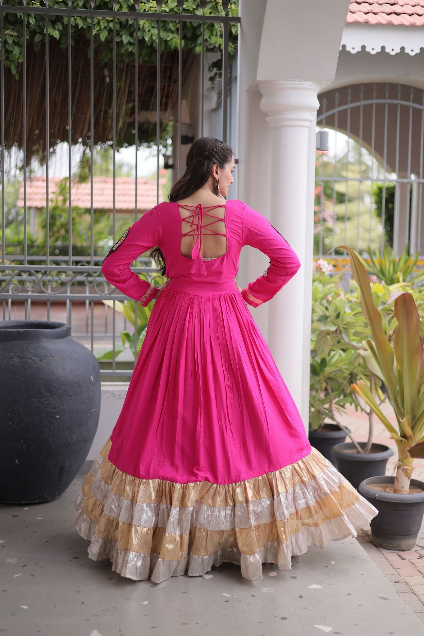 Raasrang Navratri Special Designer Rayon Gown With Kutchi Gamthi Thread Work