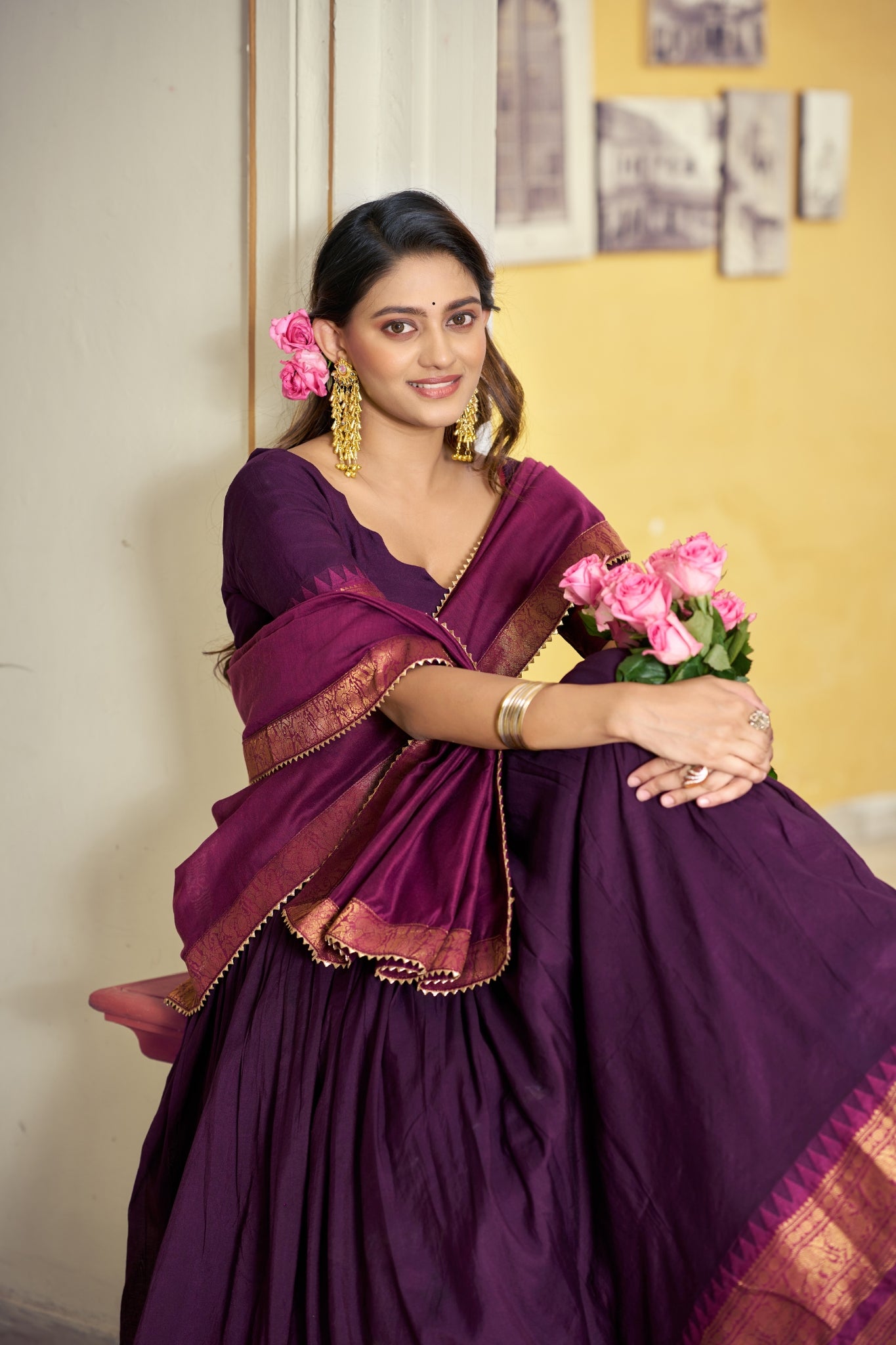 South Indian Traditional Lehenga Choli With Dupatta For Women