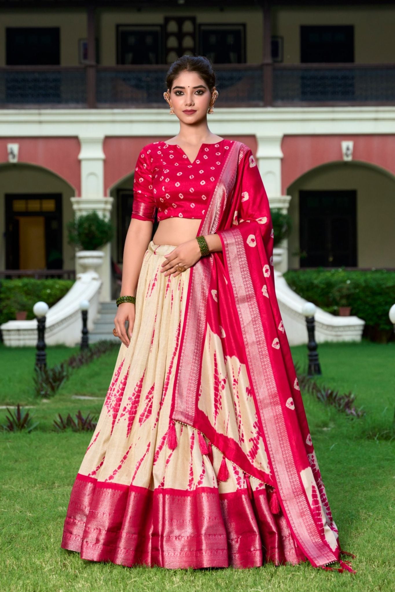 Bandhej With Shibori Printed Dola Silk Lehenga Choli