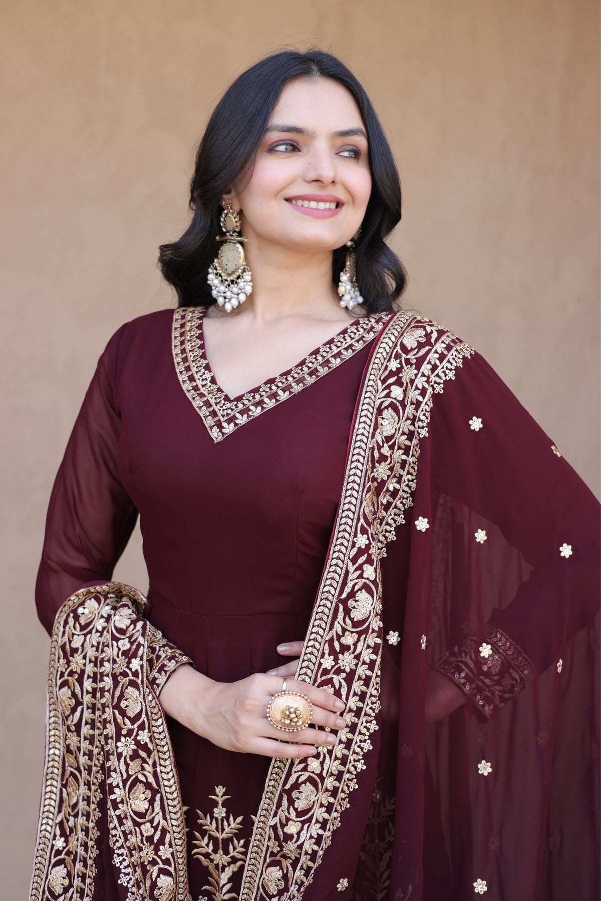 Designer Multi-Sequins Embroidered Anarkali Gown Set With Pant & Dupatta