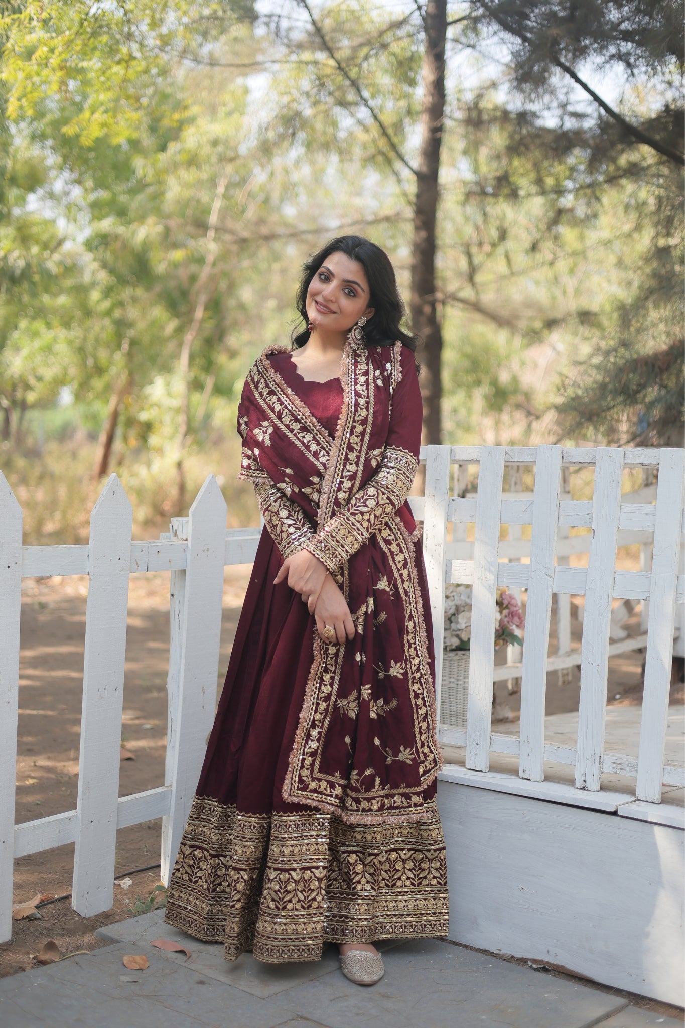 Stunning Premium Dark Maroon Anarkali Set