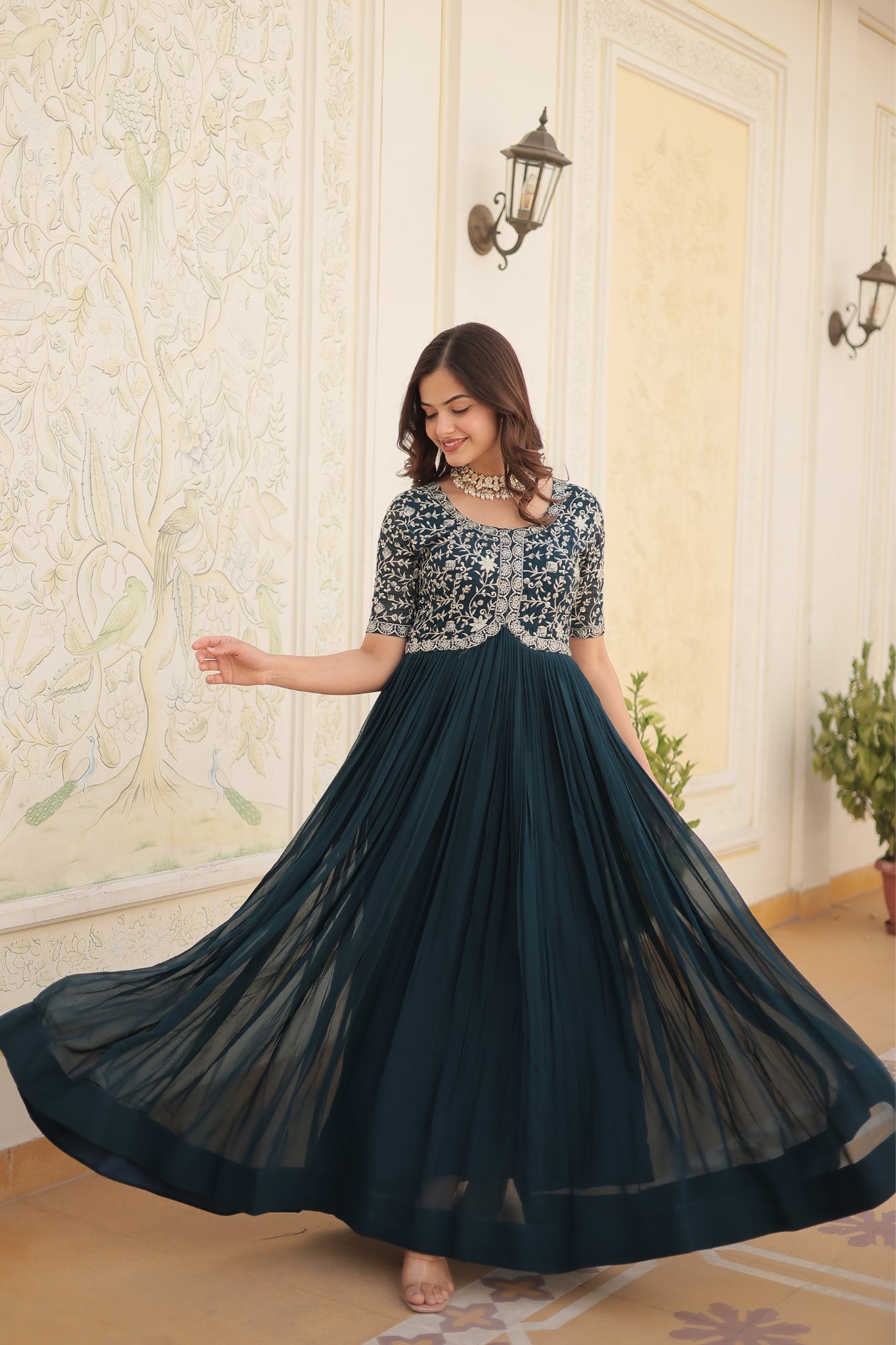 Designer Embroidery Zari Sequins Work Gown Set