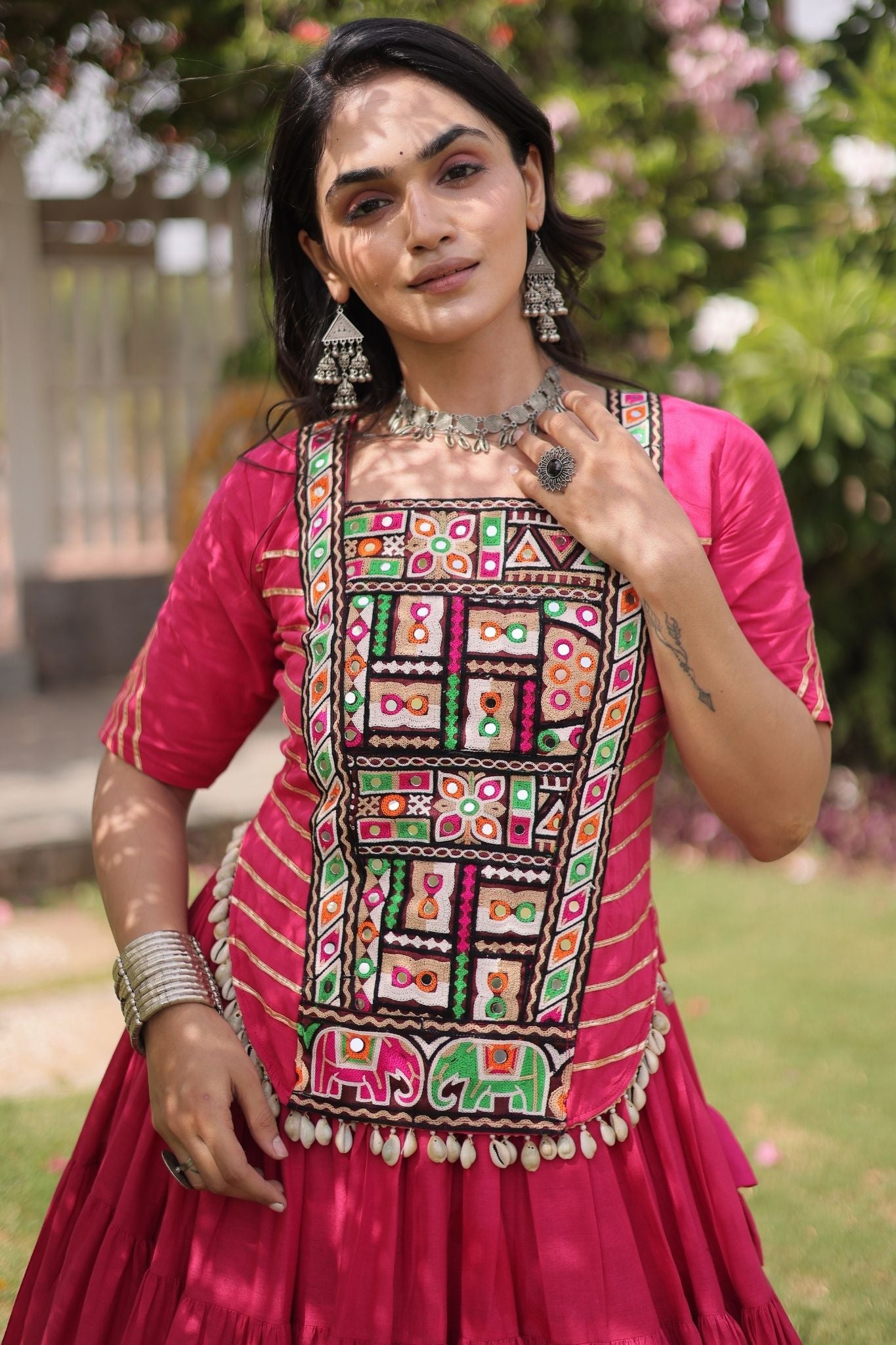 Raasrang Premium Kora Cotton Kutchi Patchwork Navratri Festival Lehenga Choli For Women