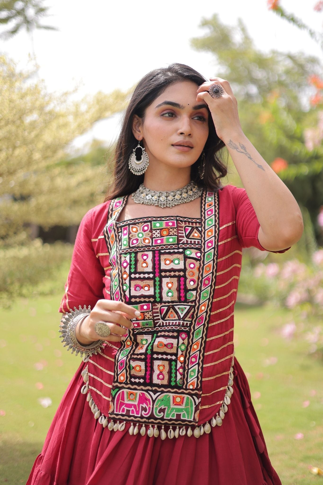 Raasrang Premium Kora Cotton Kutchi Patchwork Navratri Festival Lehenga Choli For Women