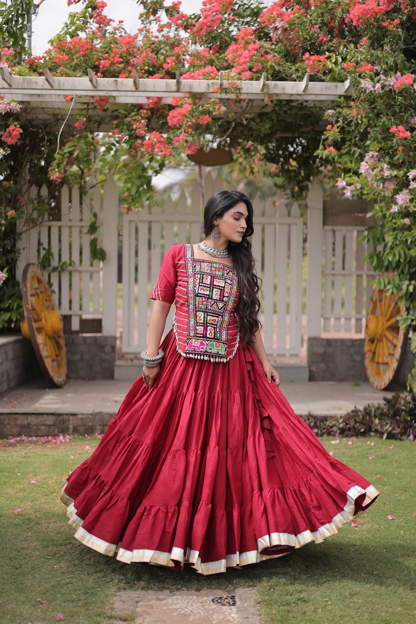 Raasrang Premium Kora Cotton Kutchi Patchwork Navratri Festival Lehenga Choli For Women