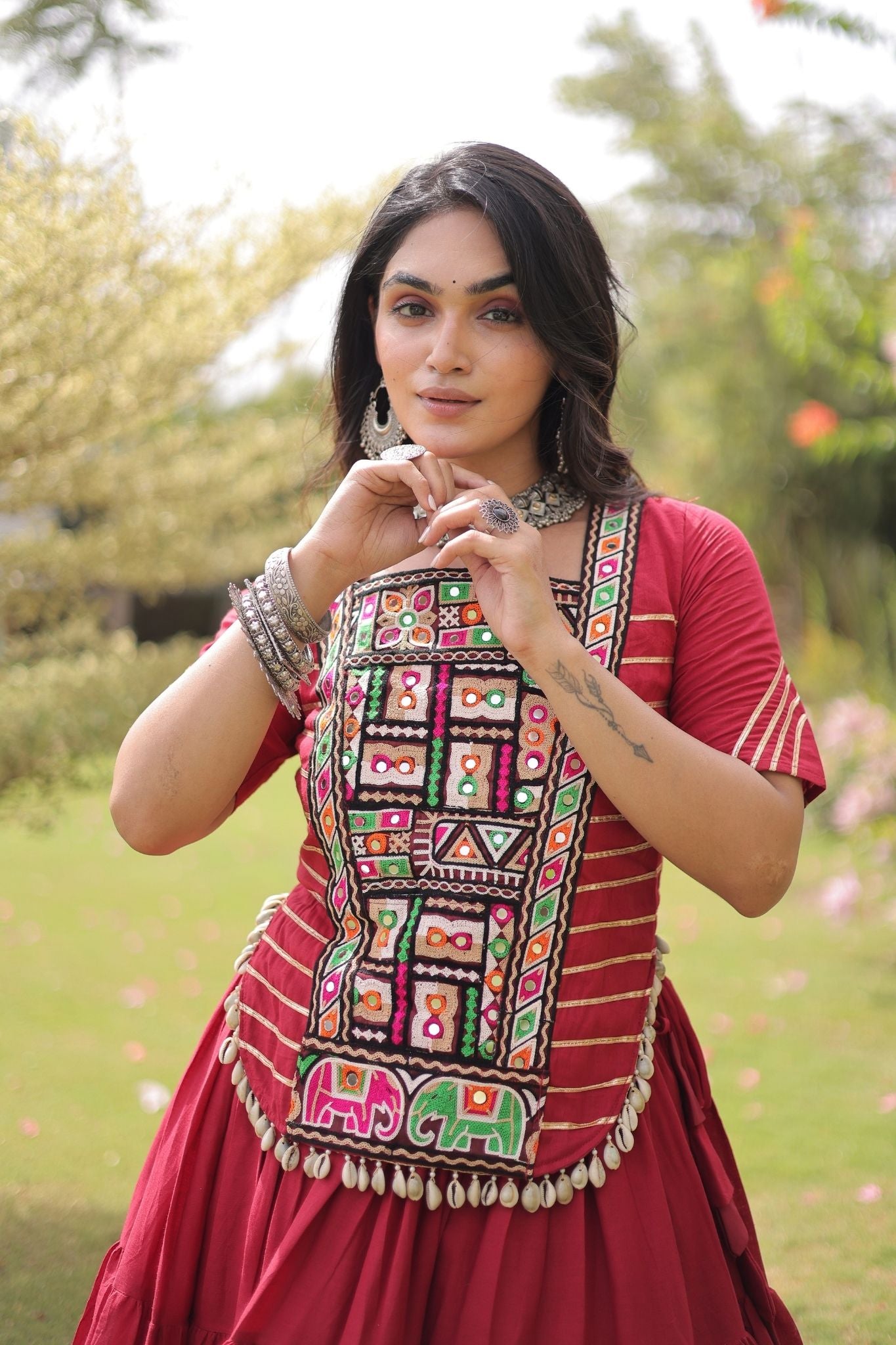 Raasrang Premium Kora Cotton Kutchi Patchwork Navratri Festival Lehenga Choli For Women
