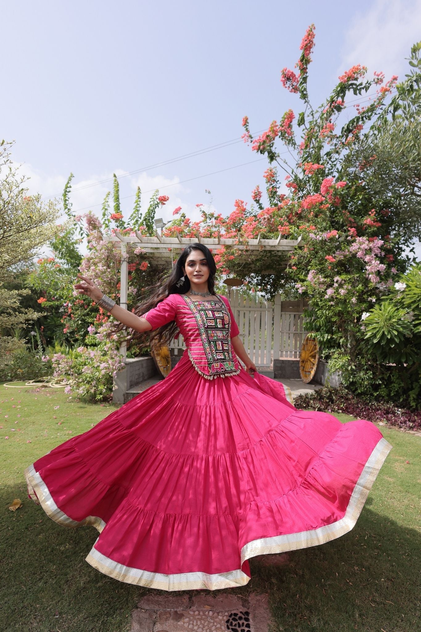 Raasrang Premium Kora Cotton Kutchi Patchwork Navratri Festival Lehenga Choli For Women