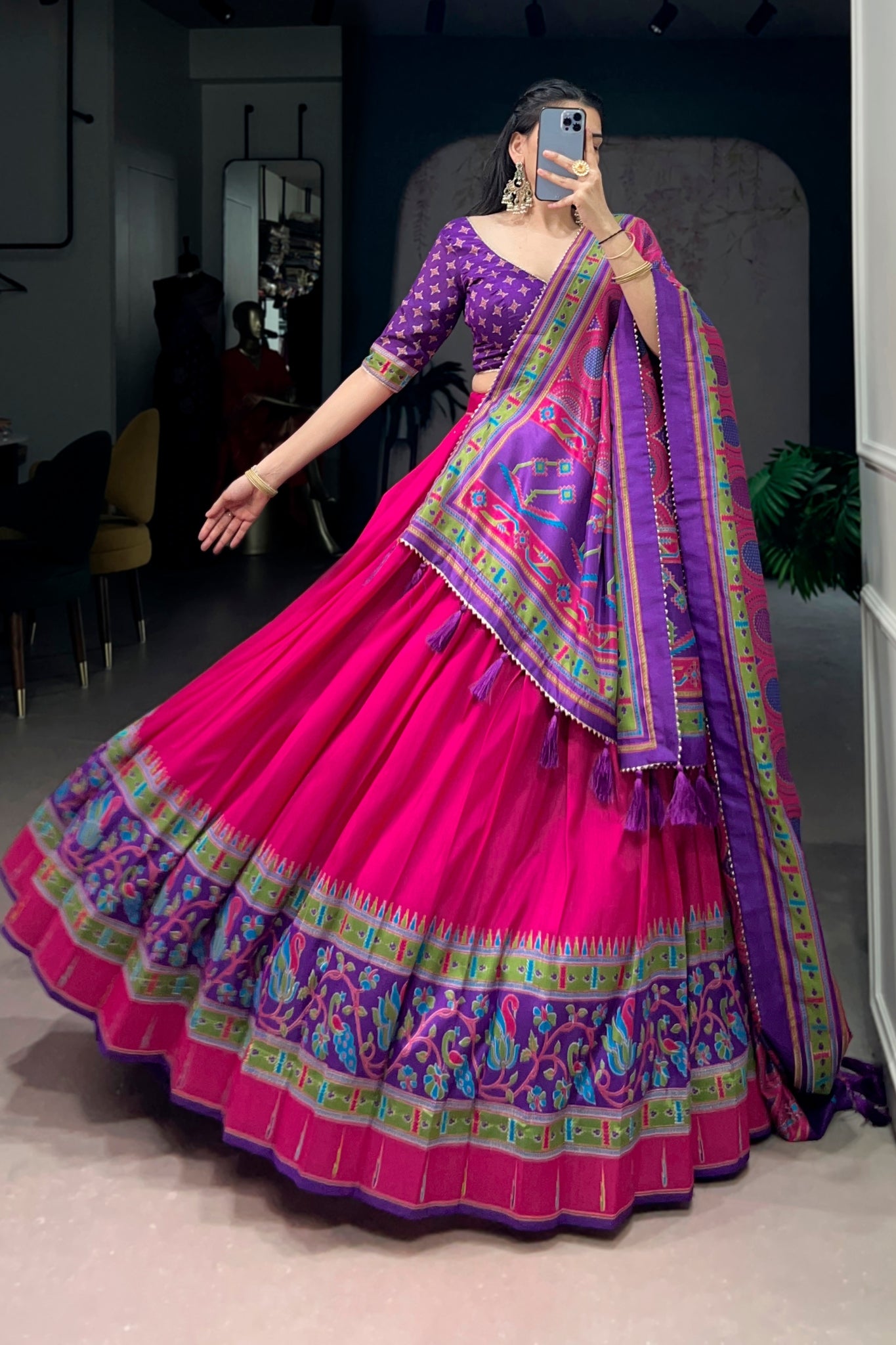 Premium Printed Festive Tasar Silk Lehenga Choli Set For Women