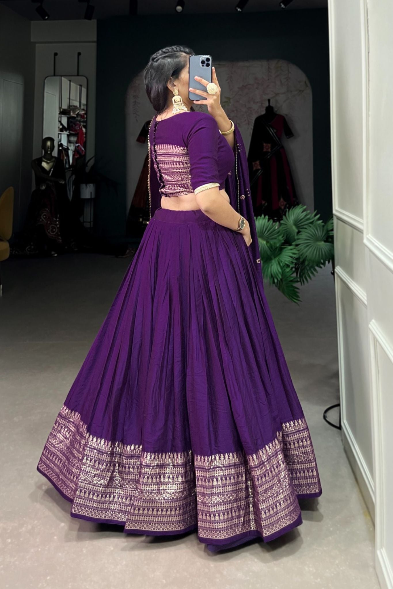 Pure Chanderi Plain With Zari Weaving Work Lehenga Choli