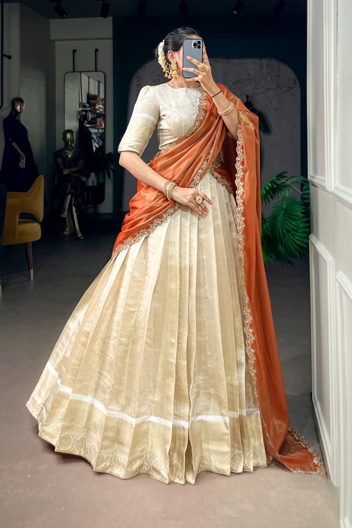 Jacquard Chex Zari Weaving Work Beautiful Lehenga Choli