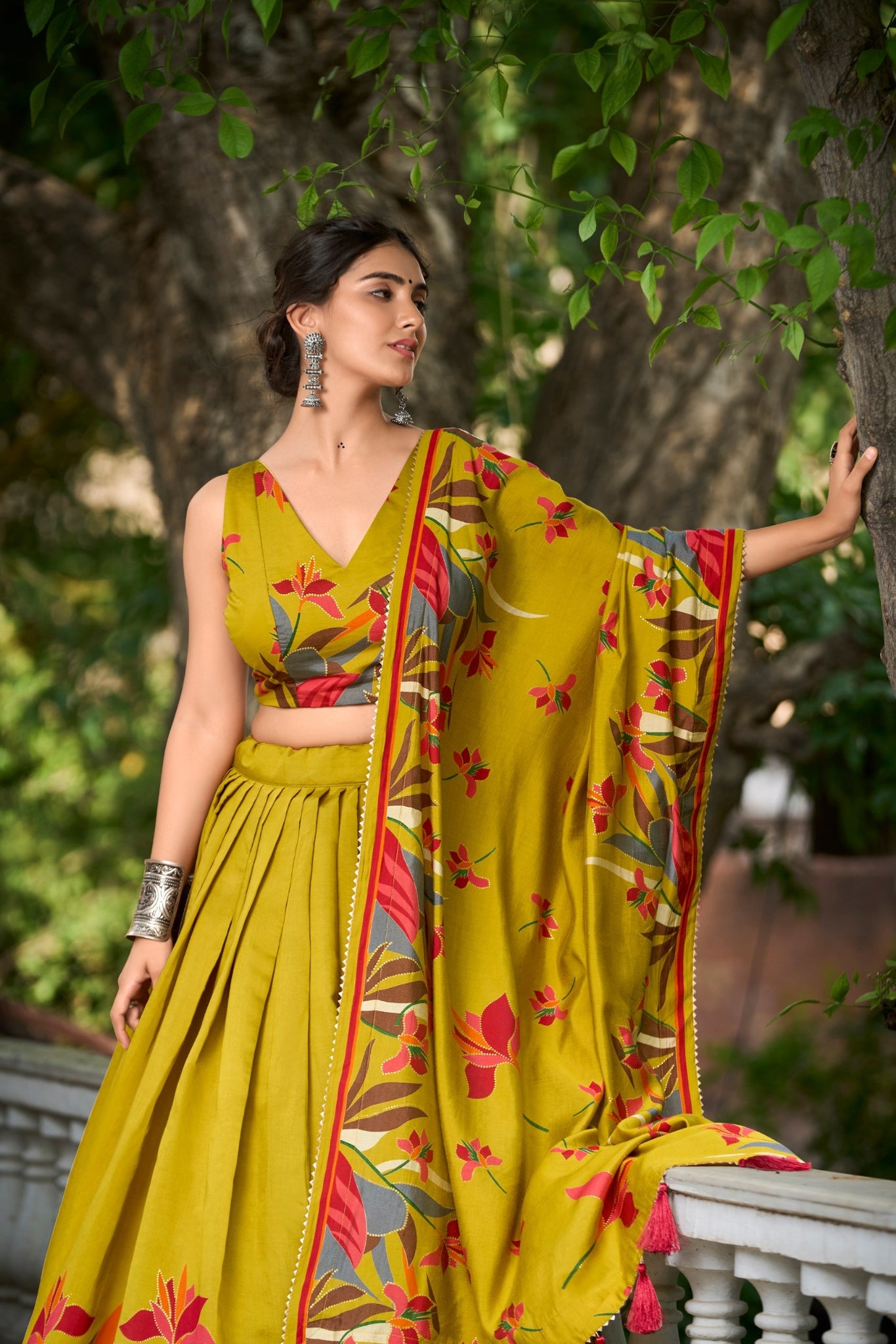 Floral Intricate Print Viscose Chanderi Lehenga Choli