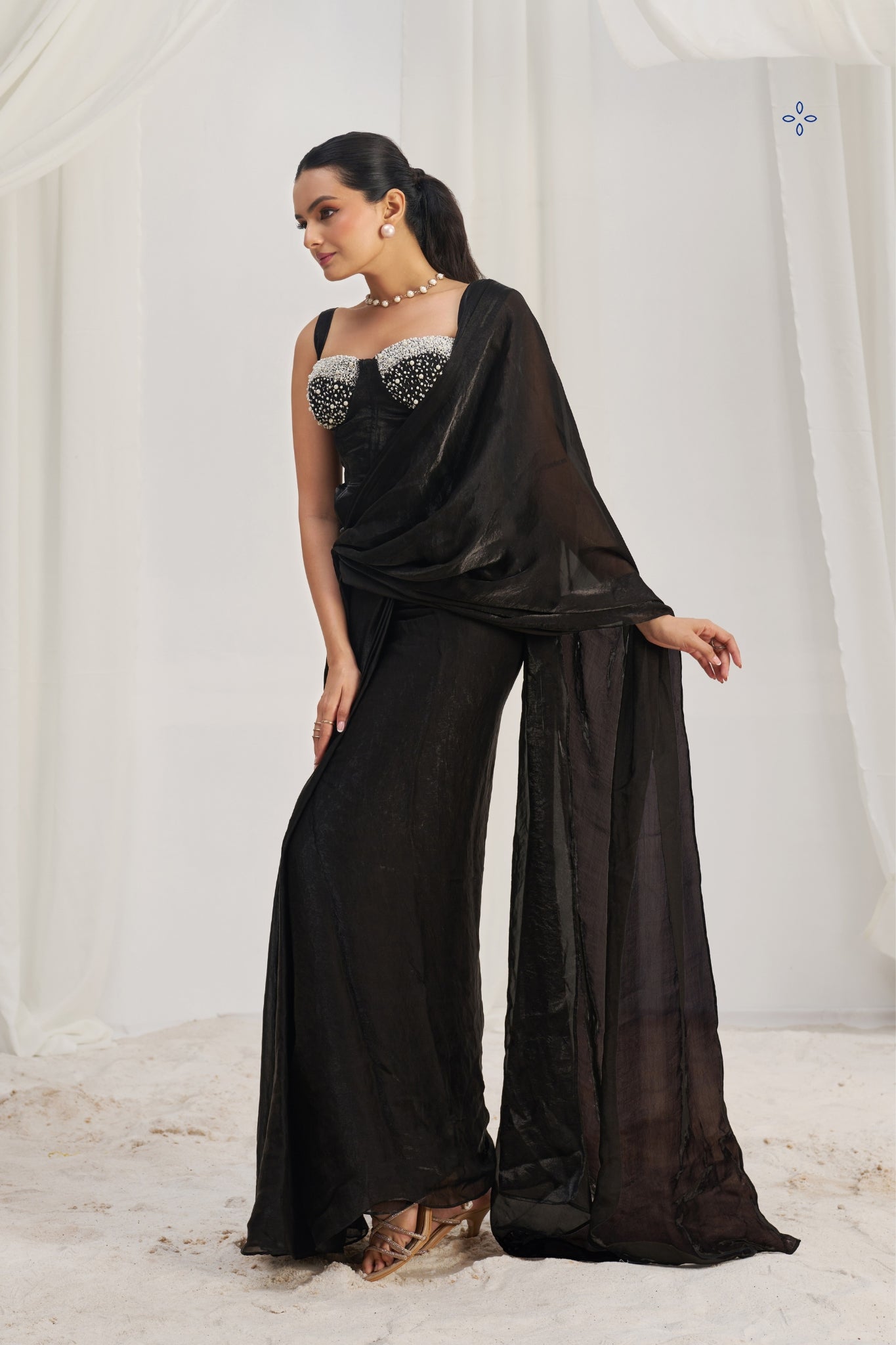 Midnight Noir Black Luxe Organza Saree With Signature Embellished Blouse