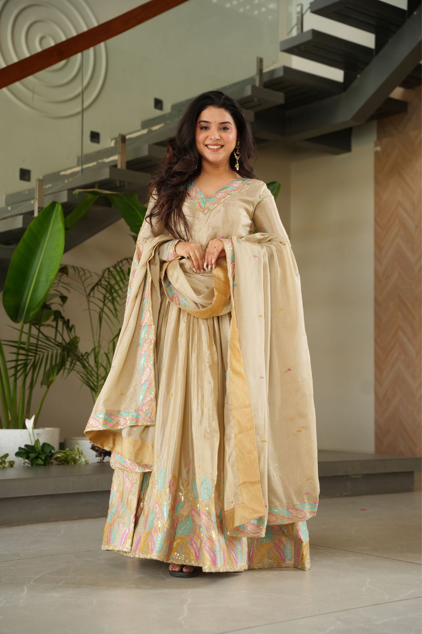 Premium Multi Thread Embroidered Work Stylish Gown With Dupatta Set