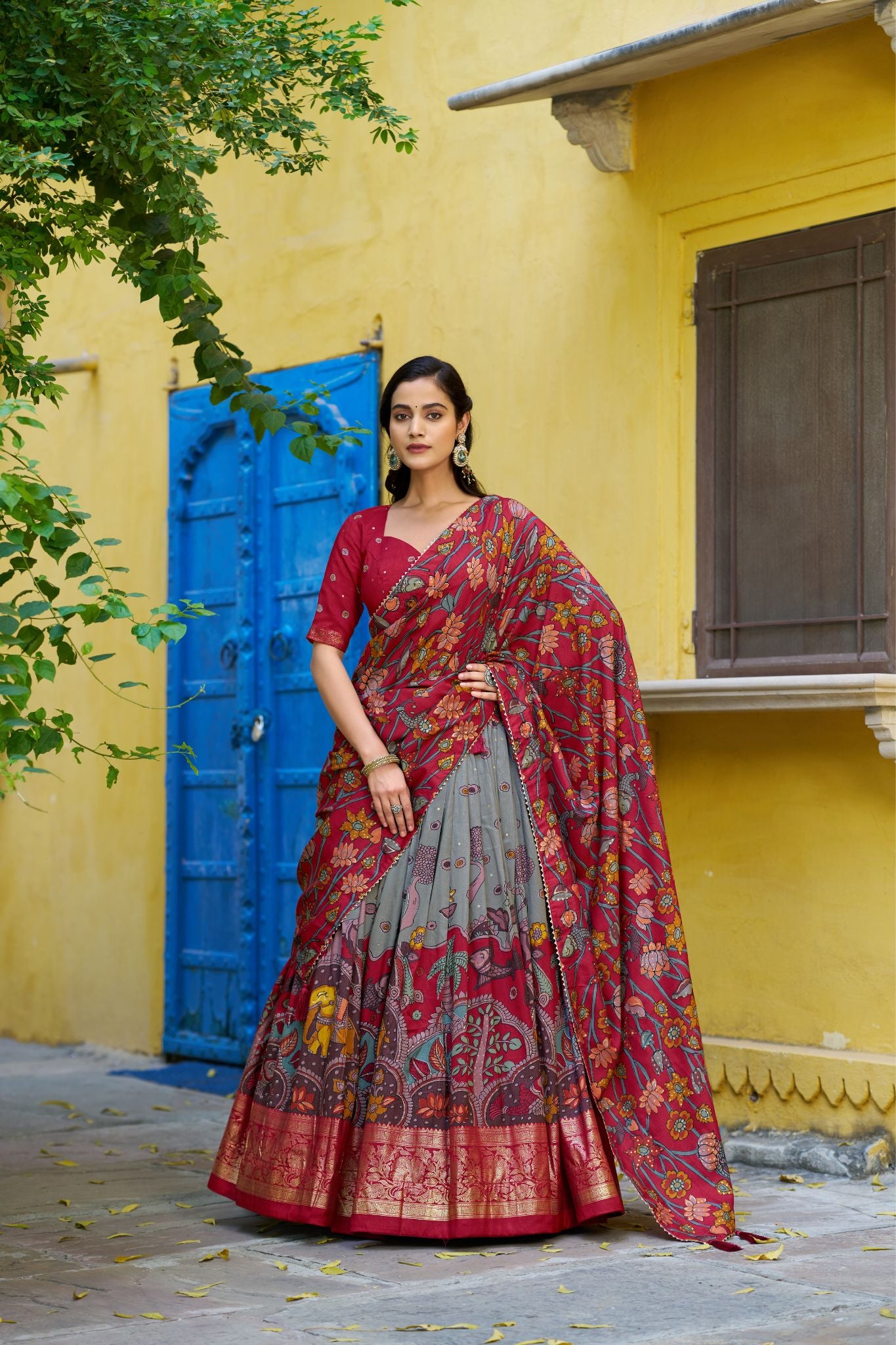 Kalamkari Print With Foil Work Lehenga Choli