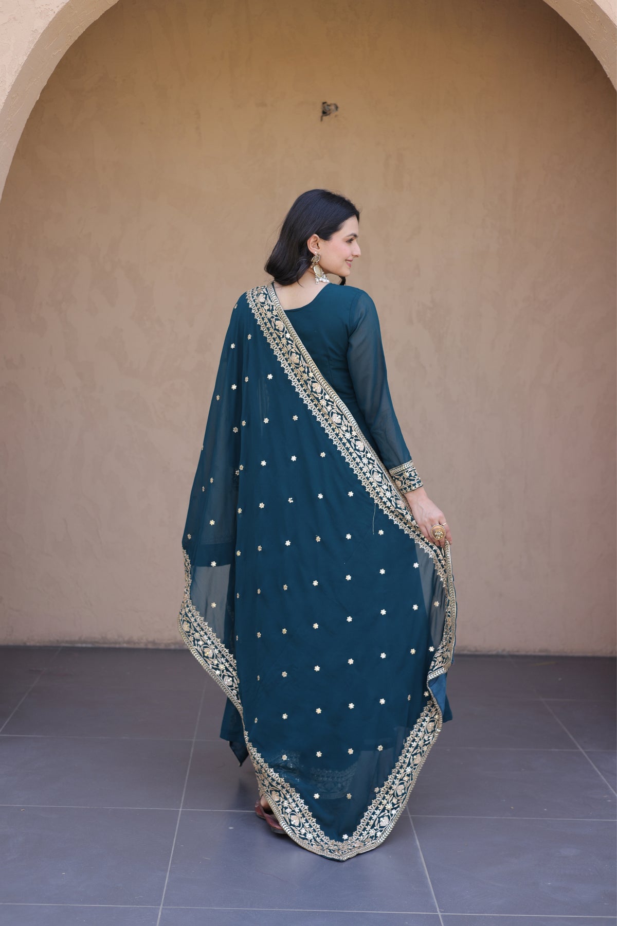 Designer Multi-Sequins Embroidered Anarkali Gown Set With Pant & Dupatta