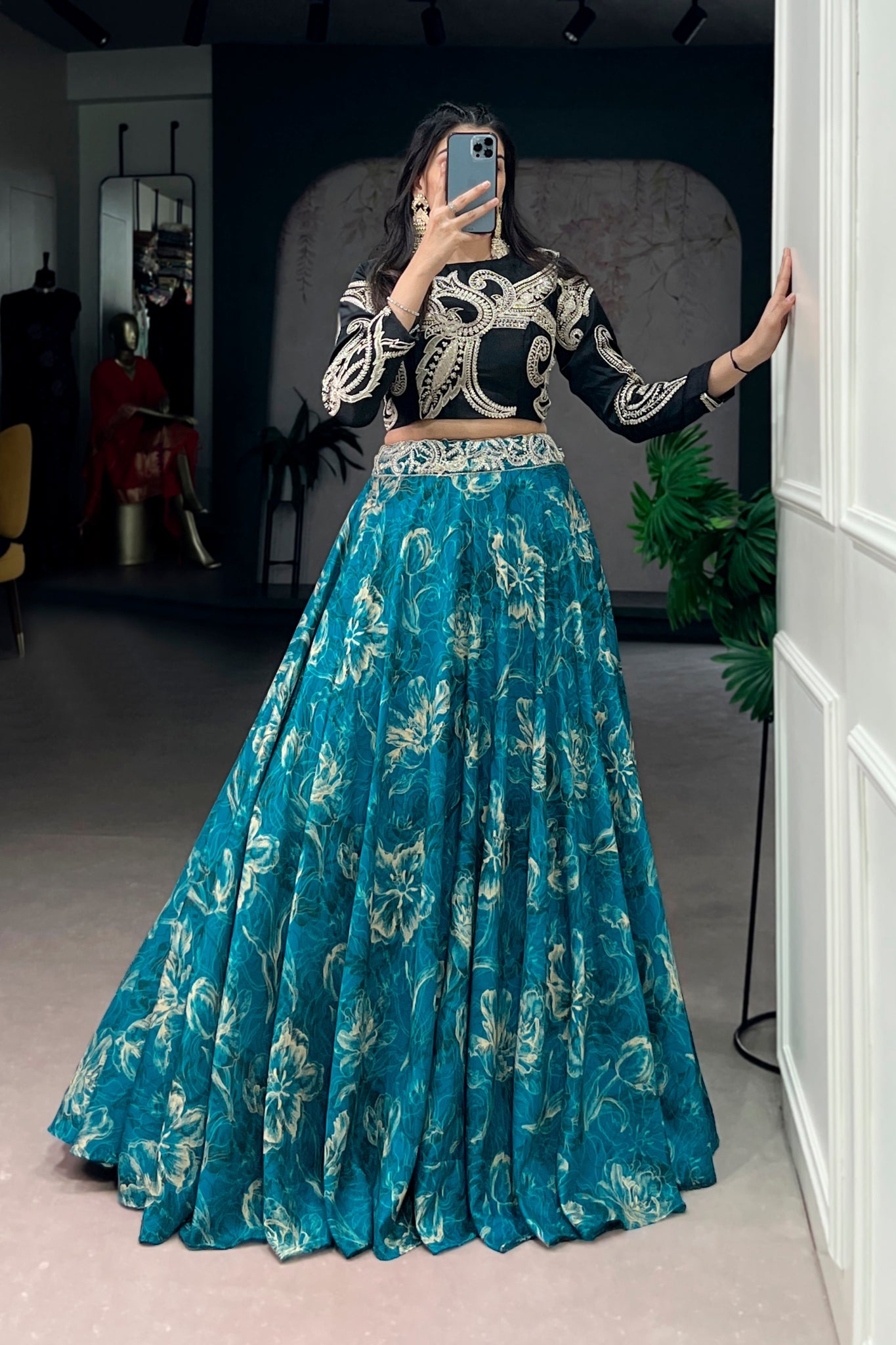 Floral Printed Tasar Silk Lehenga Choli