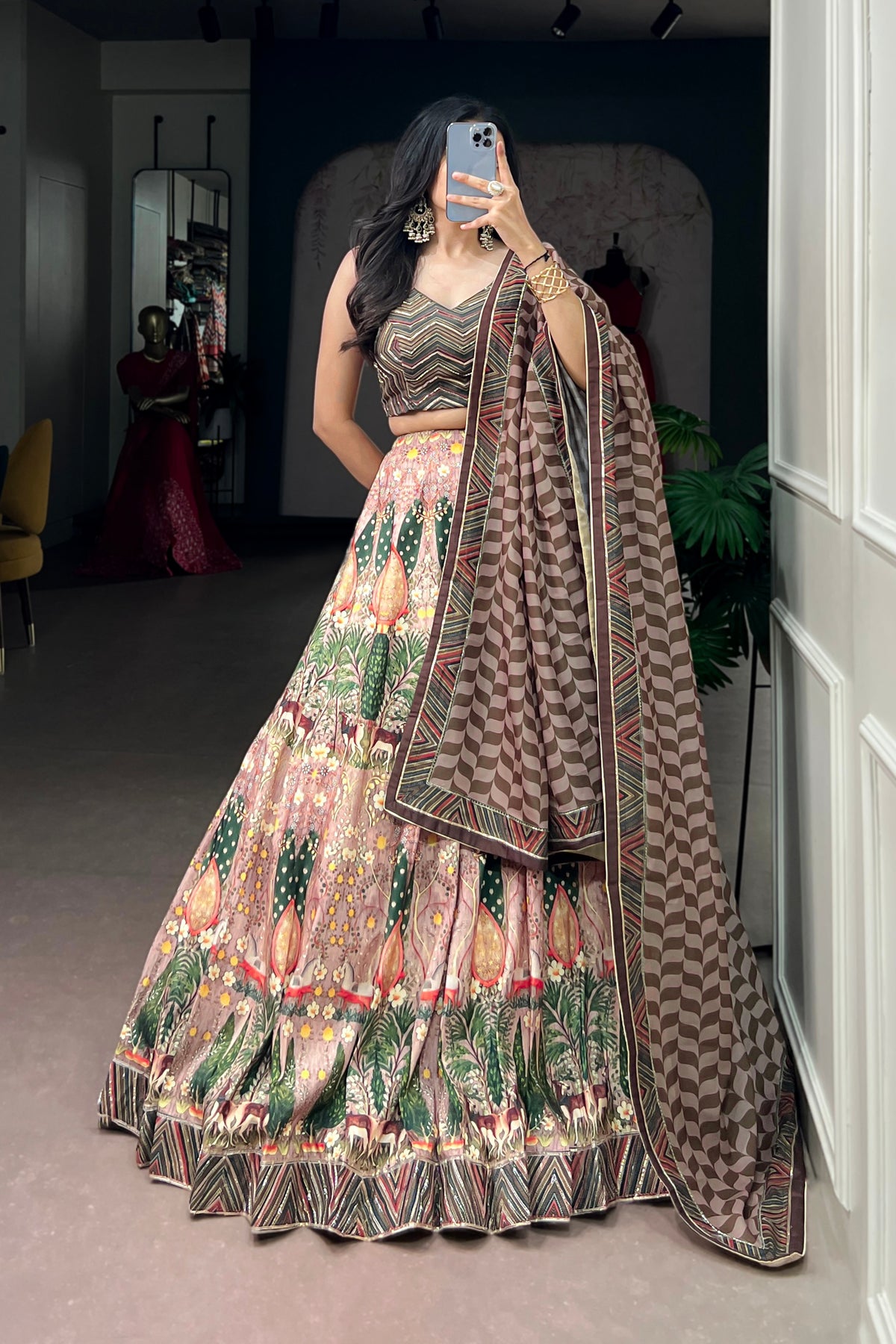 Vaishali Silk Designer Print With Beads Work Lehenga Choli For Wedding & Festive Wear
